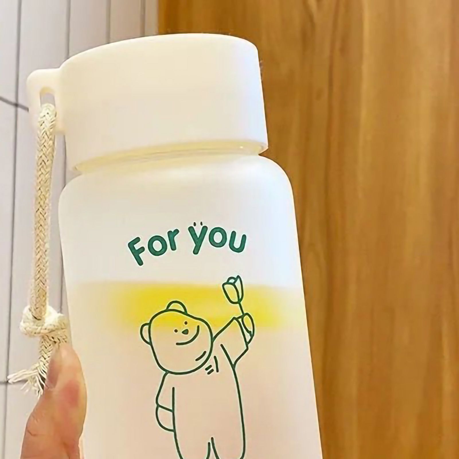 Kids Water Bottle Cute Cartoon Printing Handle Design Healthy Odorless Good Sealing Students Water Cup Green Bear - Image 4