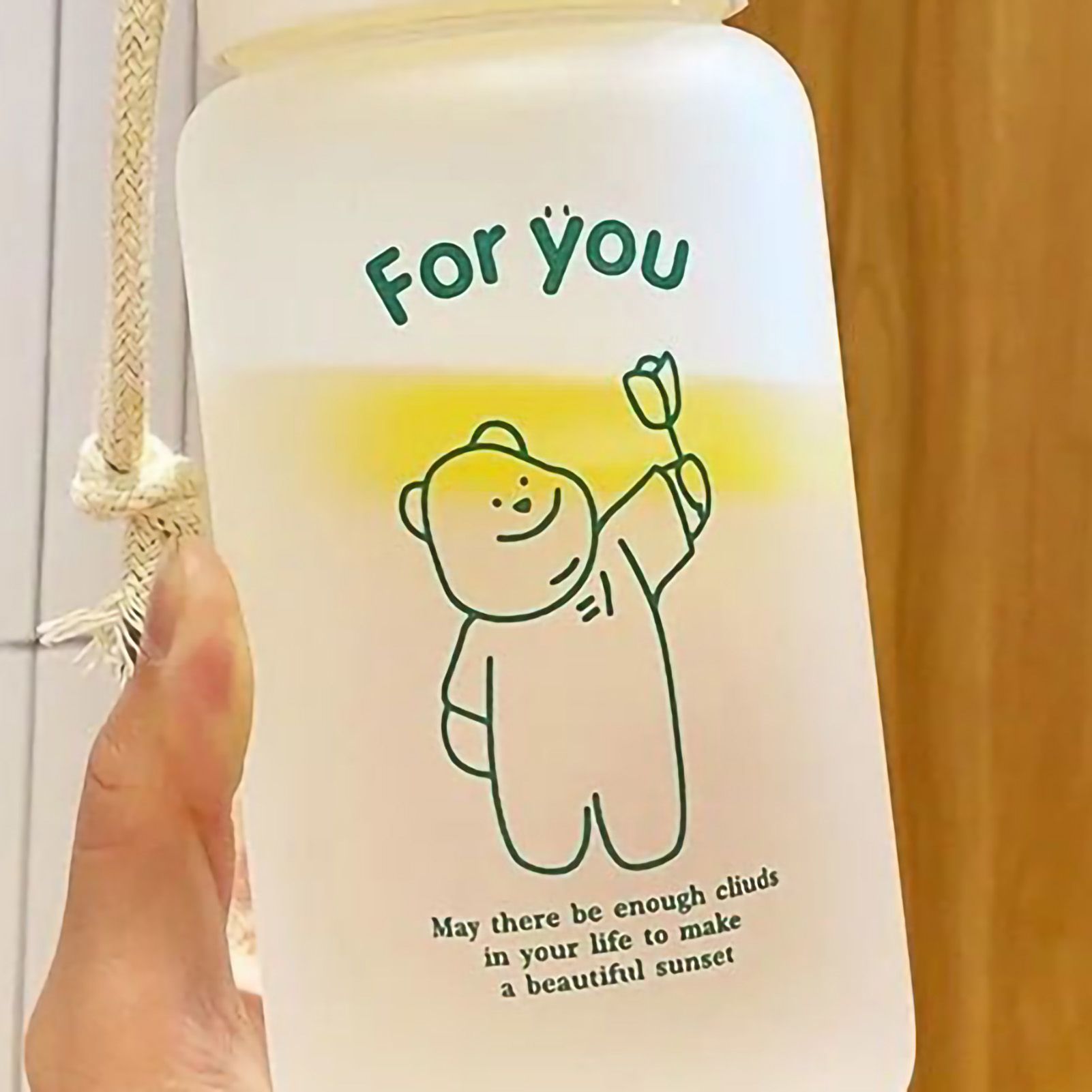 Kids Water Bottle Cute Cartoon Printing Handle Design Healthy Odorless Good Sealing Students Water Cup Green Bear - Image 5