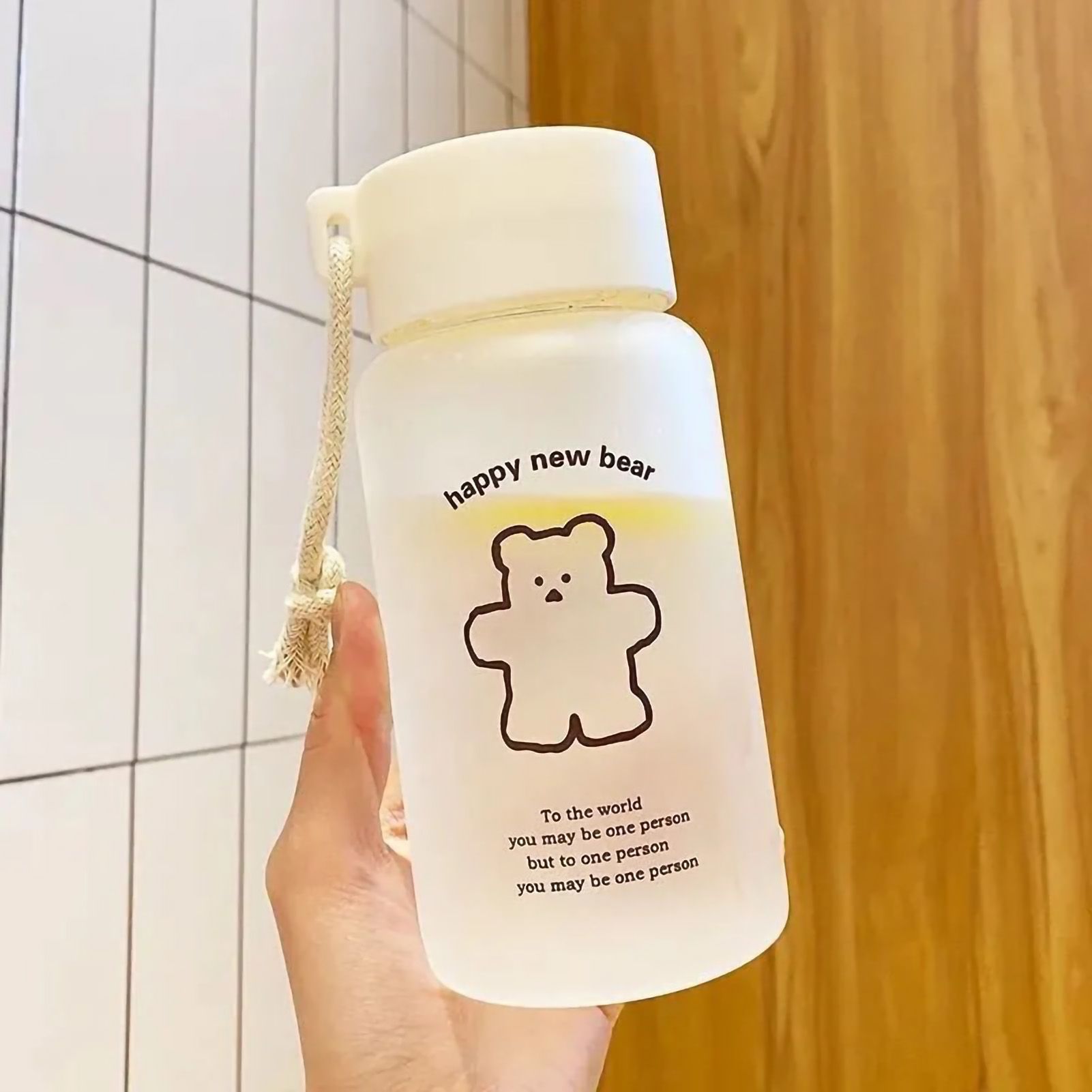 Kids Water Bottle Cute Cartoon Printing Handle Design Healthy Odorless Good Sealing Students Water Cup Black Bear - Image 1