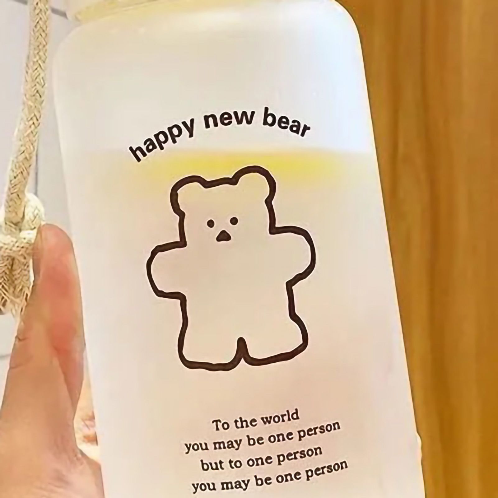 Kids Water Bottle Cute Cartoon Printing Handle Design Healthy Odorless Good Sealing Students Water Cup Black Bear - Image 2