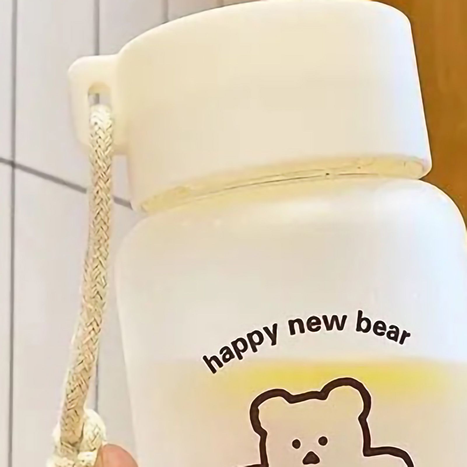 Kids Water Bottle Cute Cartoon Printing Handle Design Healthy Odorless Good Sealing Students Water Cup Black Bear - Image 3