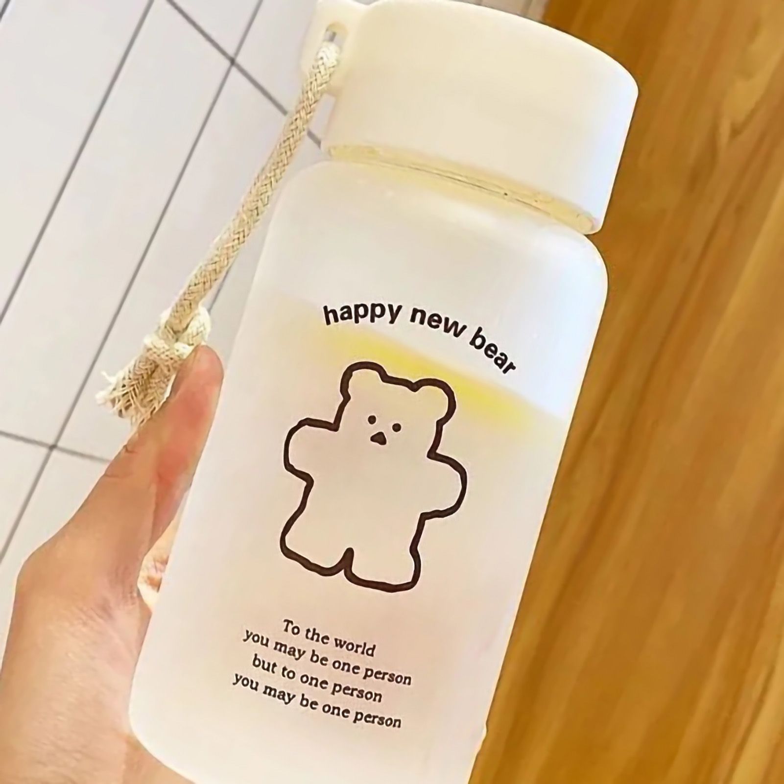 Kids Water Bottle Cute Cartoon Printing Handle Design Healthy Odorless Good Sealing Students Water Cup Black Bear - Image 5