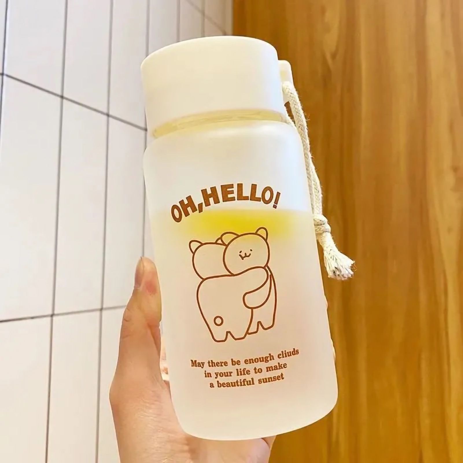 Kids Water Bottle Cute Cartoon Printing Handle Design Healthy Odorless Good Sealing Students Water Cup Hug Bear - Image 1