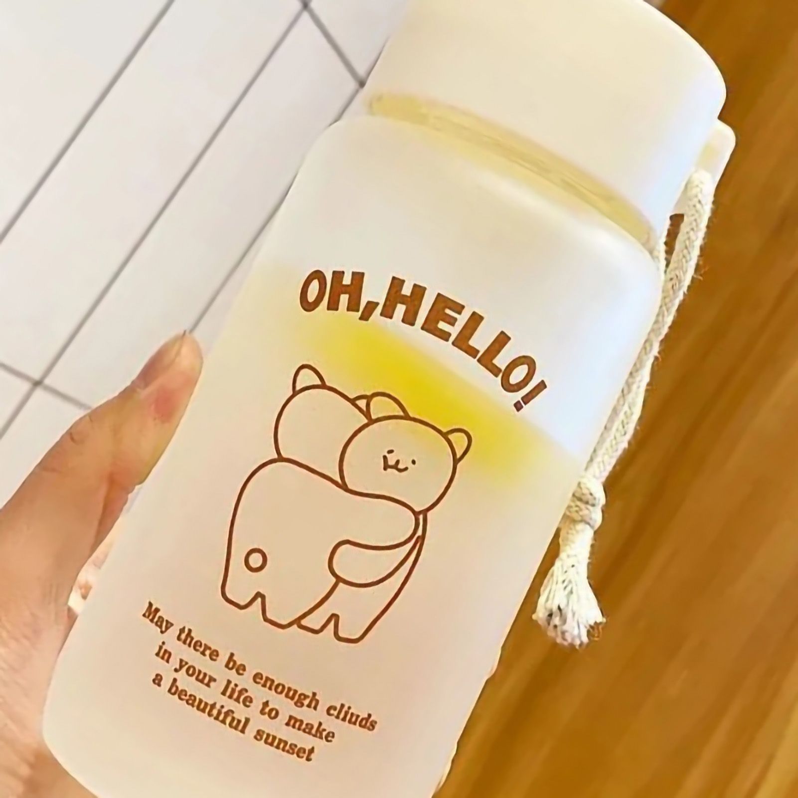 Kids Water Bottle Cute Cartoon Printing Handle Design Healthy Odorless Good Sealing Students Water Cup Hug Bear - Image 2
