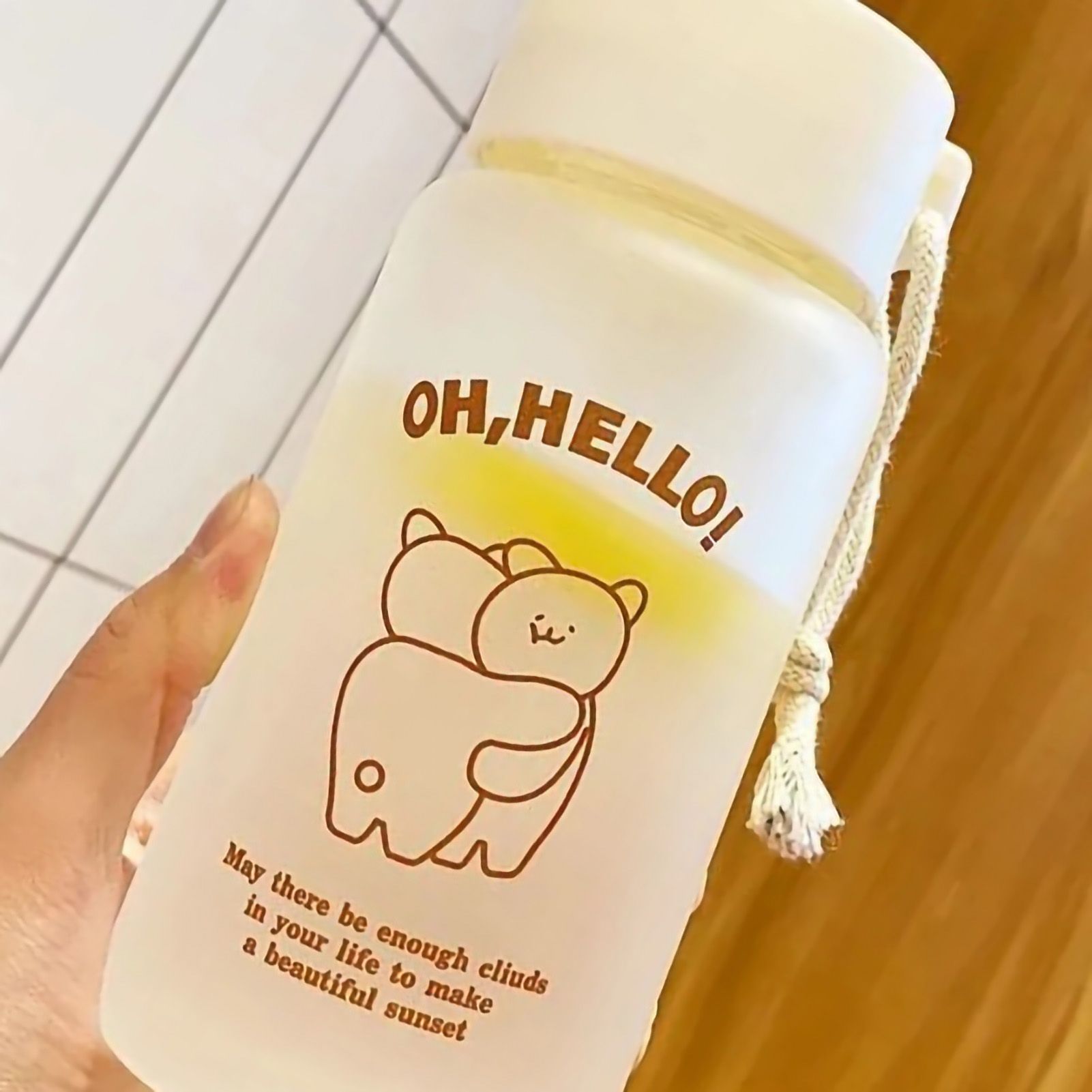 Kids Water Bottle Cute Cartoon Printing Handle Design Healthy Odorless Good Sealing Students Water Cup Hug Bear - Image 3
