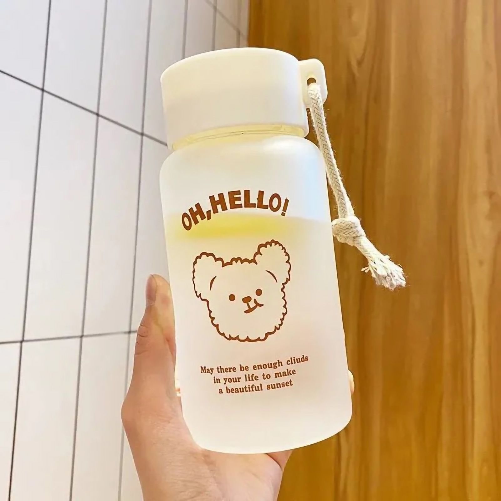 Kids Water Bottle Cute Cartoon Printing Handle Design Healthy Odorless Good Sealing Students Water Cup Bear Head - Image 1
