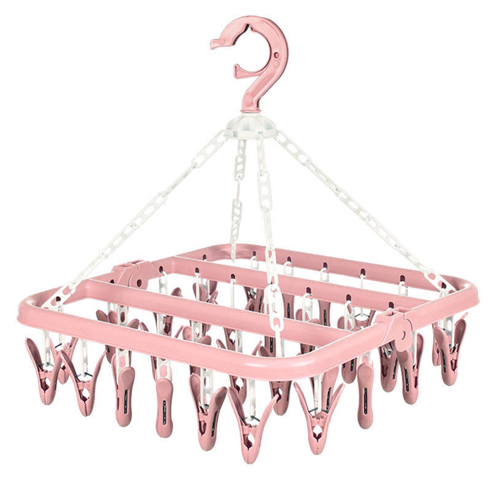 32 Clip Folding Hanger 360 Degree Rotation Household Laundry Clip Rack with Windproof Lock Drying Rack Pink C0NCQ - Image 1