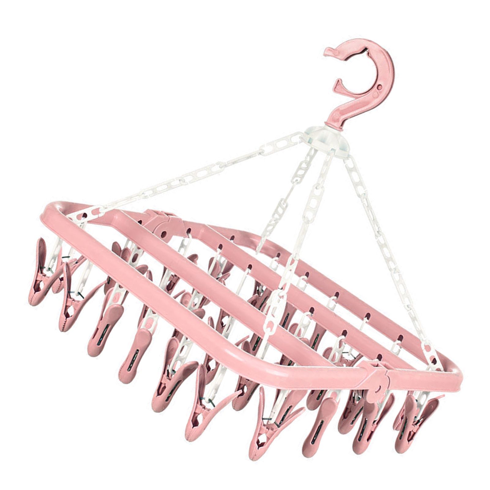 32 Clip Folding Hanger 360 Degree Rotation Household Laundry Clip Rack with Windproof Lock Drying Rack Pink C0NCQ - Image 2