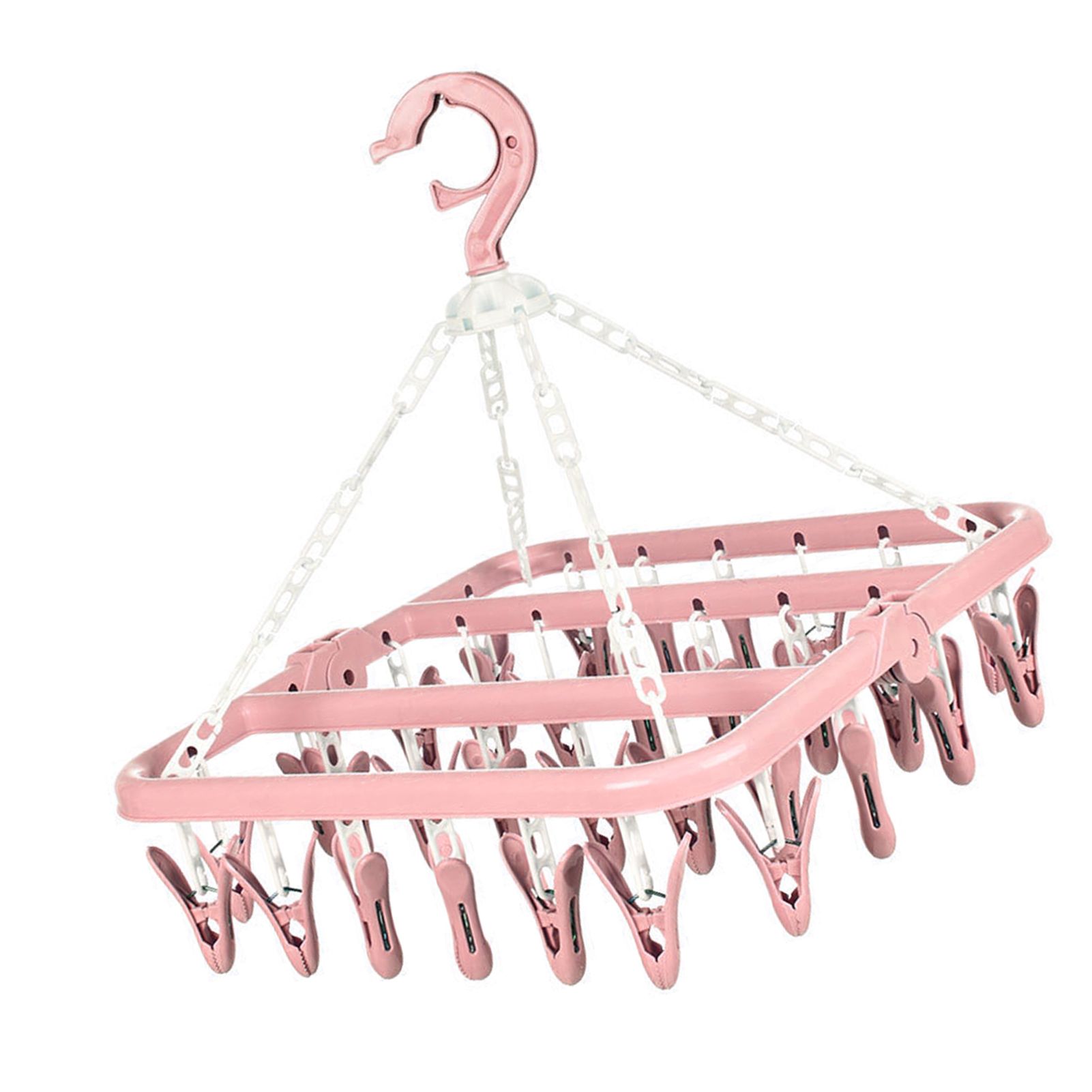 32 Clip Folding Hanger 360 Degree Rotation Household Laundry Clip Rack with Windproof Lock Drying Rack Pink C0NCQ - Image 3