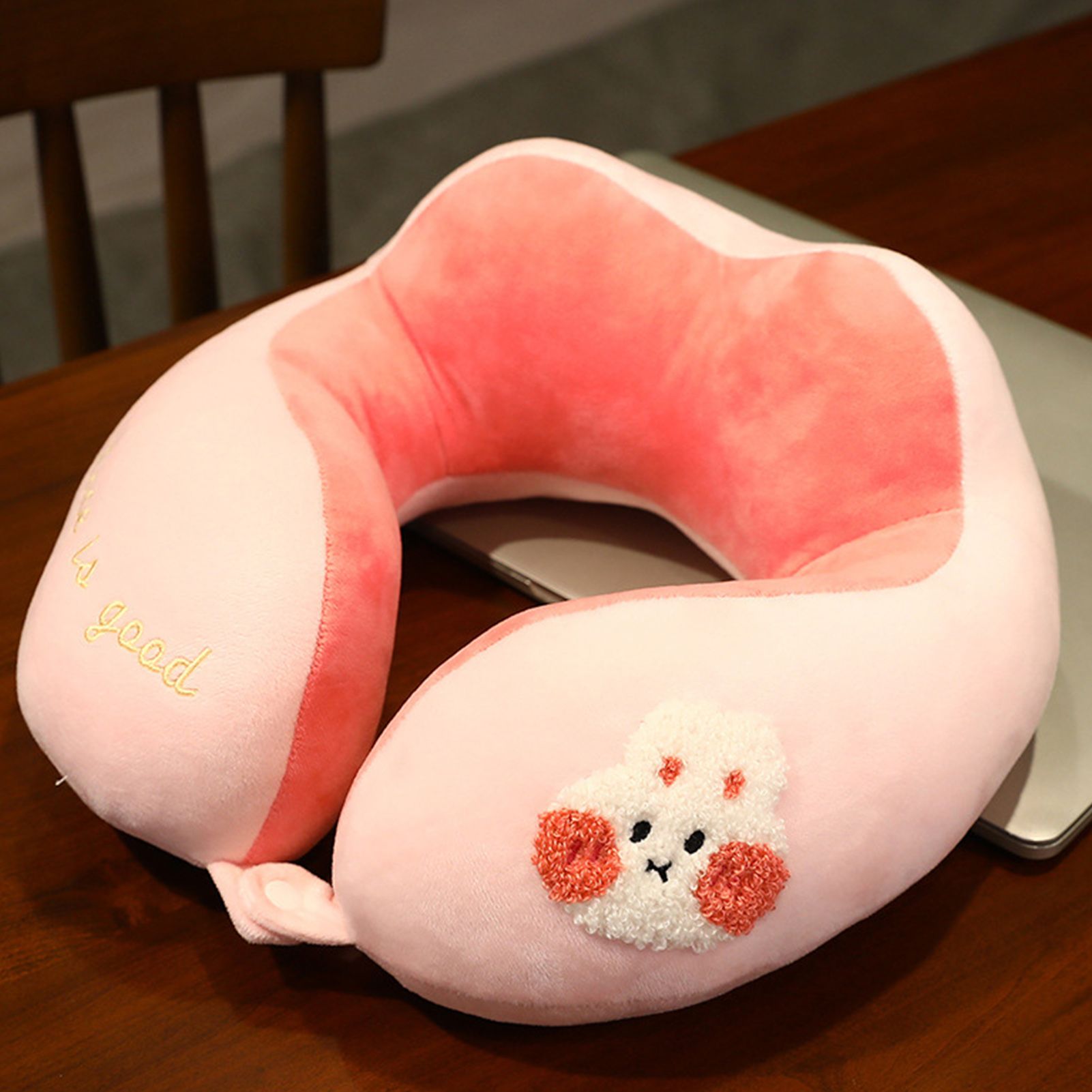 Neck Pillow Cute Animal High Resiliency U Shaped Headrest Airplane Pillow for Travel Office Rabbit About 30x30cm/11.8x11.8in - Image 2