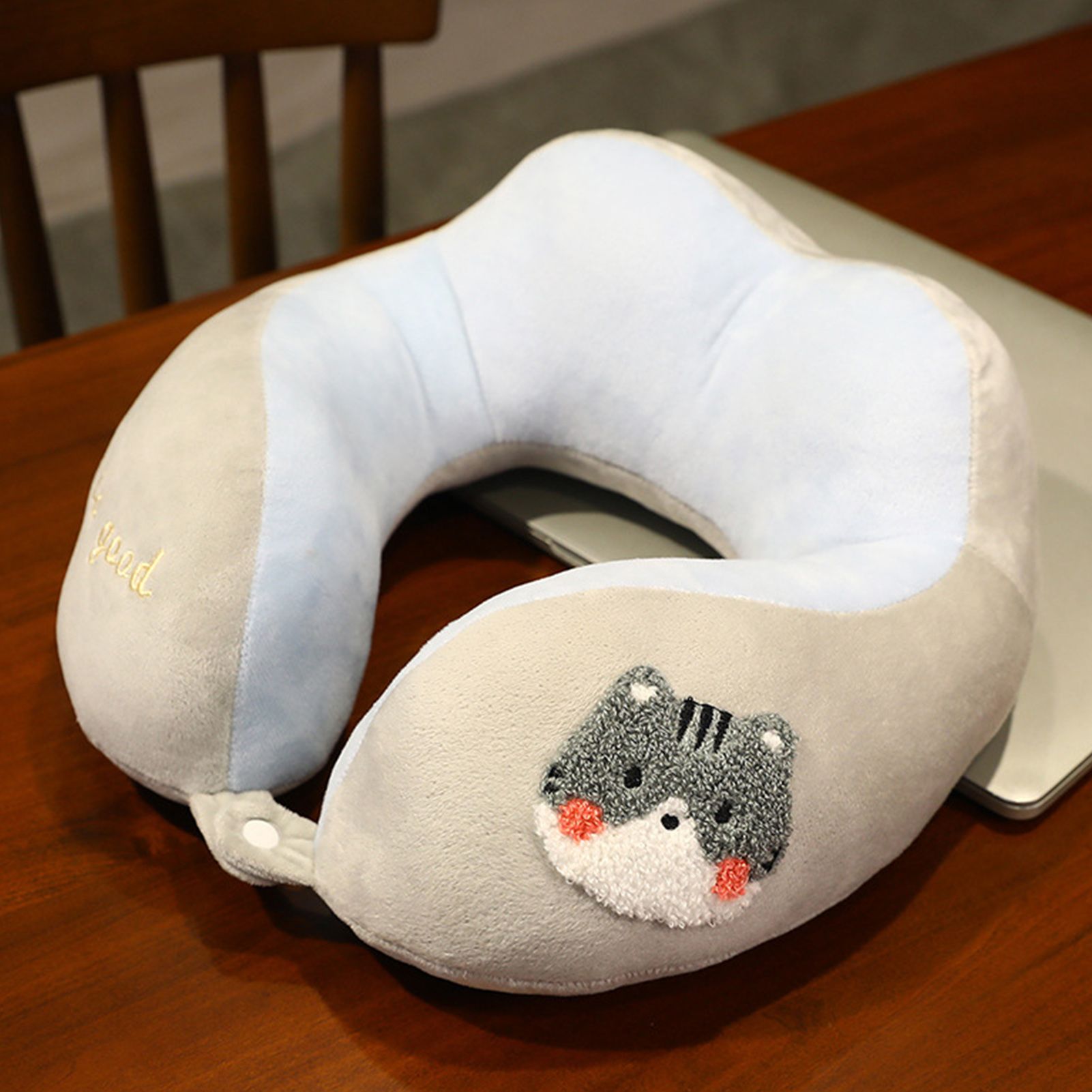 Neck Pillow Cute Animal High Resiliency U Shaped Headrest Airplane Pillow for Travel Office Cat About 30x30cm/11.8x11.8in - Image 2