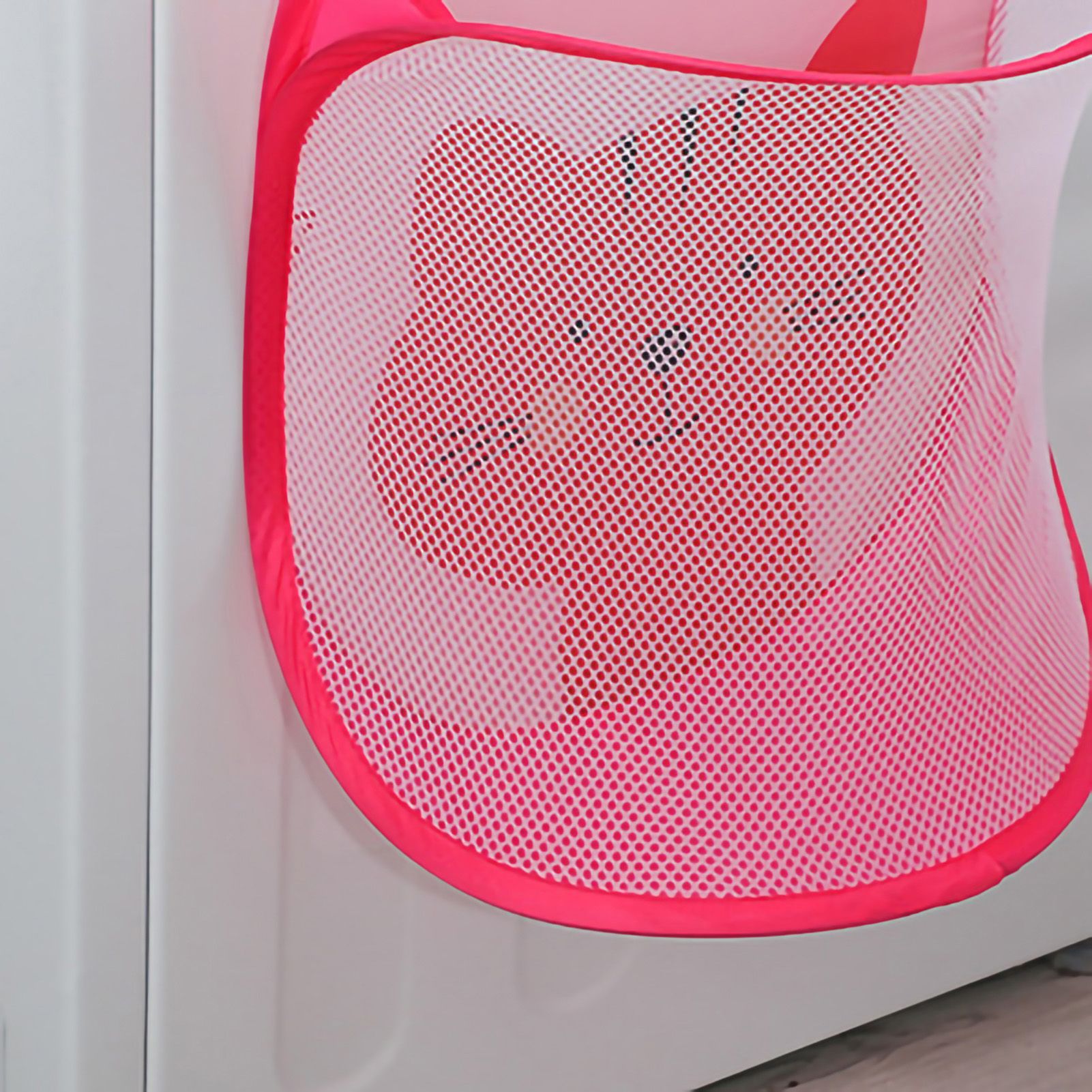 Collapsible Laundry Bag Foldable Laundry Hamper Large Laundry Basket Mesh Wall Mounted for Bathroom with Hook Pink Cat - Image 5