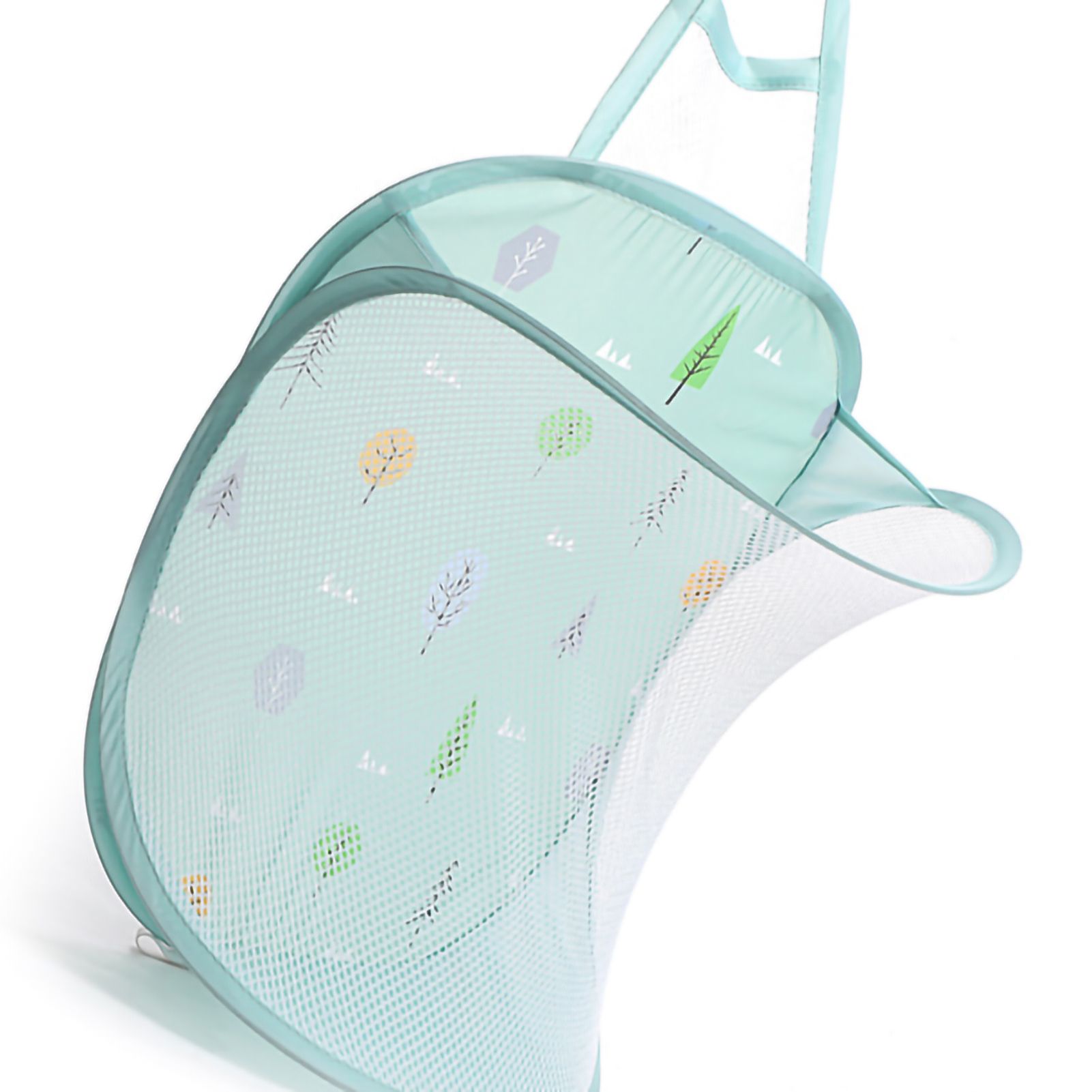Collapsible Laundry Bag Foldable Laundry Hamper Large Laundry Basket Mesh Wall Mounted for Bathroom with Hook Green Tree - Image 2