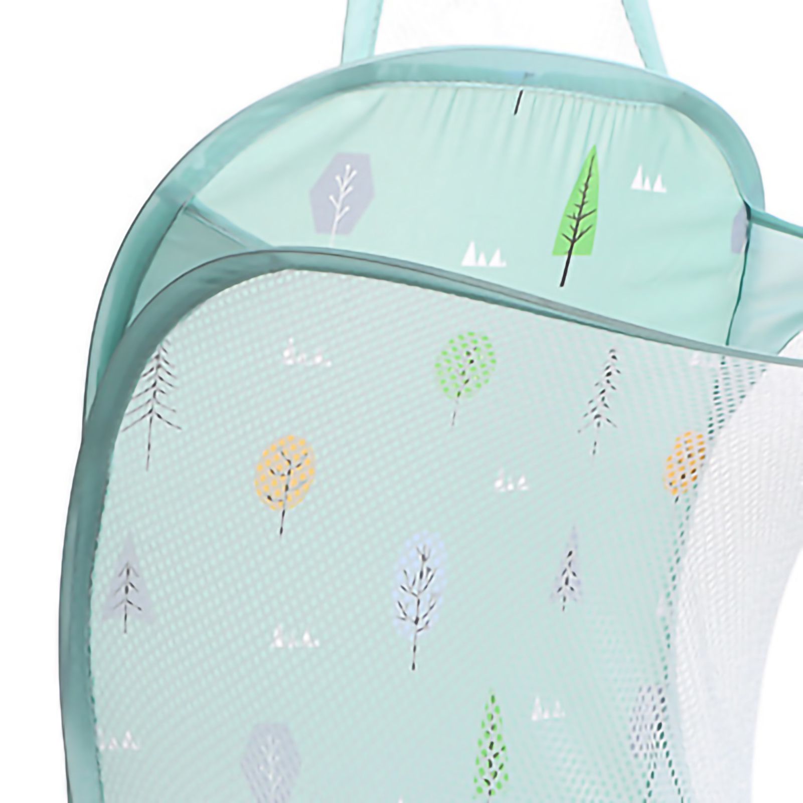 Collapsible Laundry Bag Foldable Laundry Hamper Large Laundry Basket Mesh Wall Mounted for Bathroom with Hook Green Tree - Image 3
