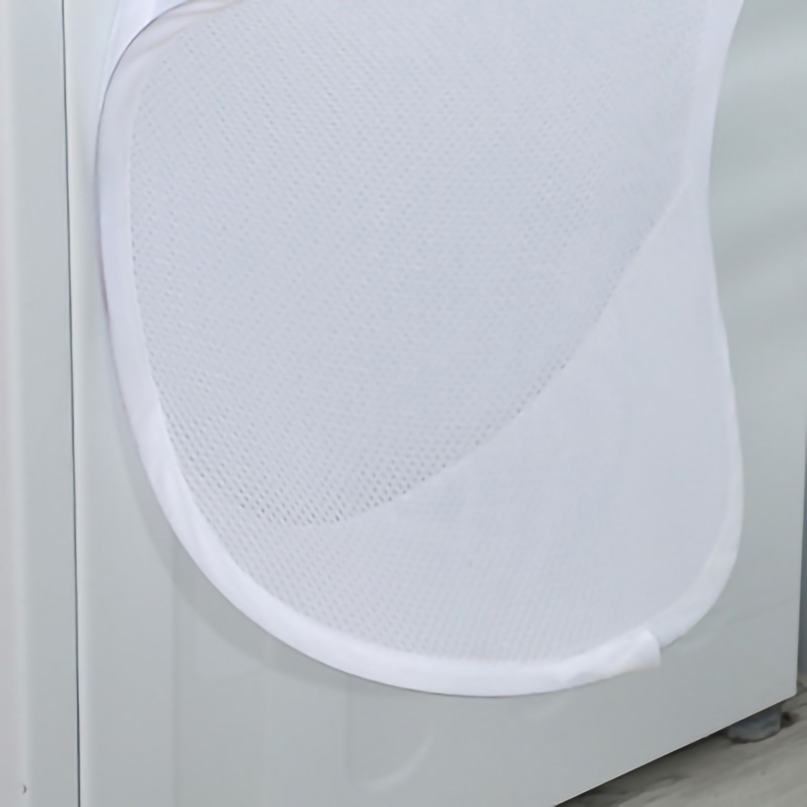 Collapsible Laundry Bag Foldable Laundry Hamper Large Laundry Basket Mesh Wall Mounted for Bathroom with Hook White Mesh - Image 4