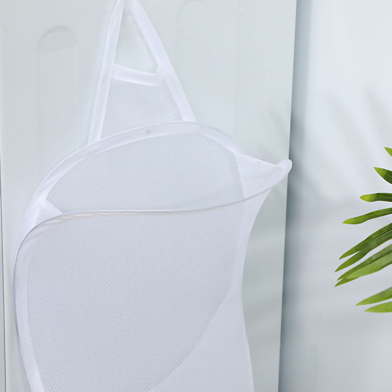 Collapsible Laundry Bag Foldable Laundry Hamper Large Laundry Basket Mesh Wall Mounted for Bathroom with Hook White Mesh - Image 5