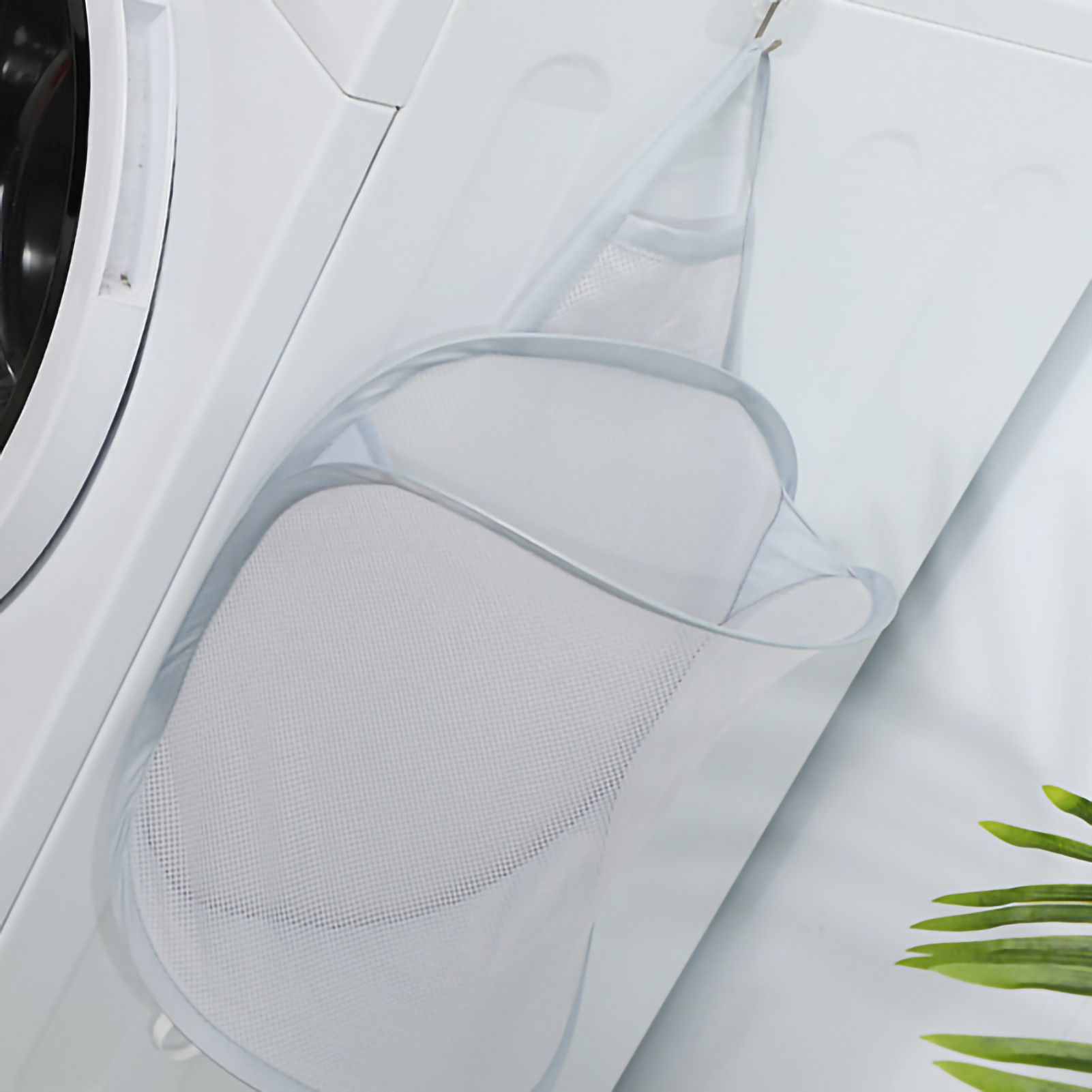Collapsible Laundry Bag Foldable Laundry Hamper Large Laundry Basket Mesh Wall Mounted for Bathroom with Hook Grey Mesh - Image 2