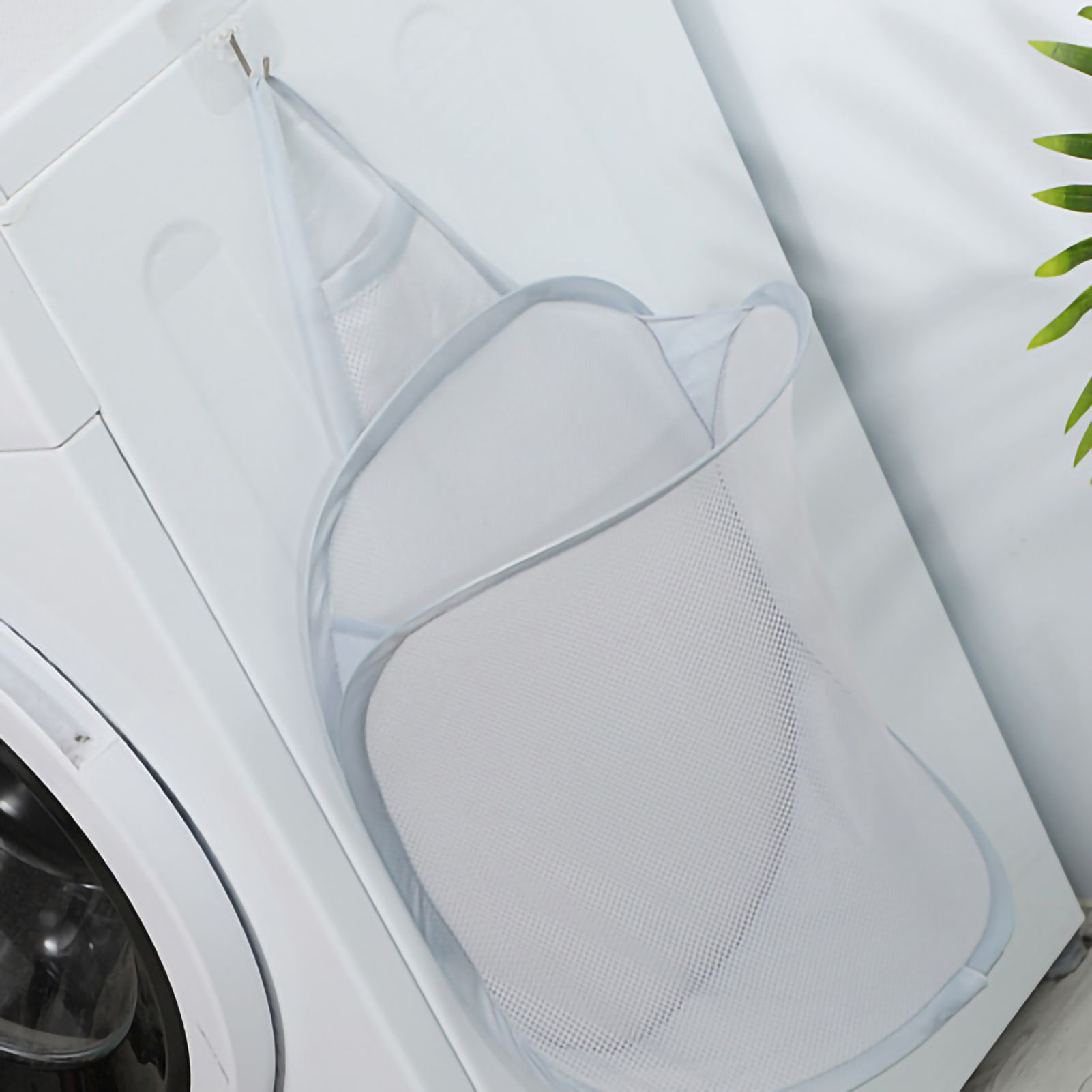 Collapsible Laundry Bag Foldable Laundry Hamper Large Laundry Basket Mesh Wall Mounted for Bathroom with Hook Grey Mesh - Image 3
