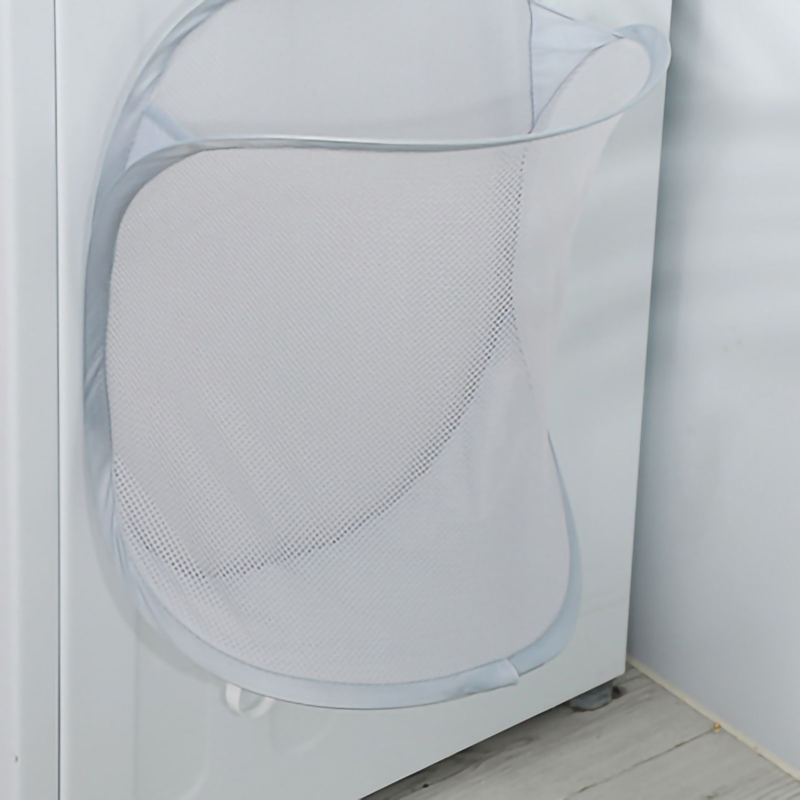 Collapsible Laundry Bag Foldable Laundry Hamper Large Laundry Basket Mesh Wall Mounted for Bathroom with Hook Grey Mesh - Image 4