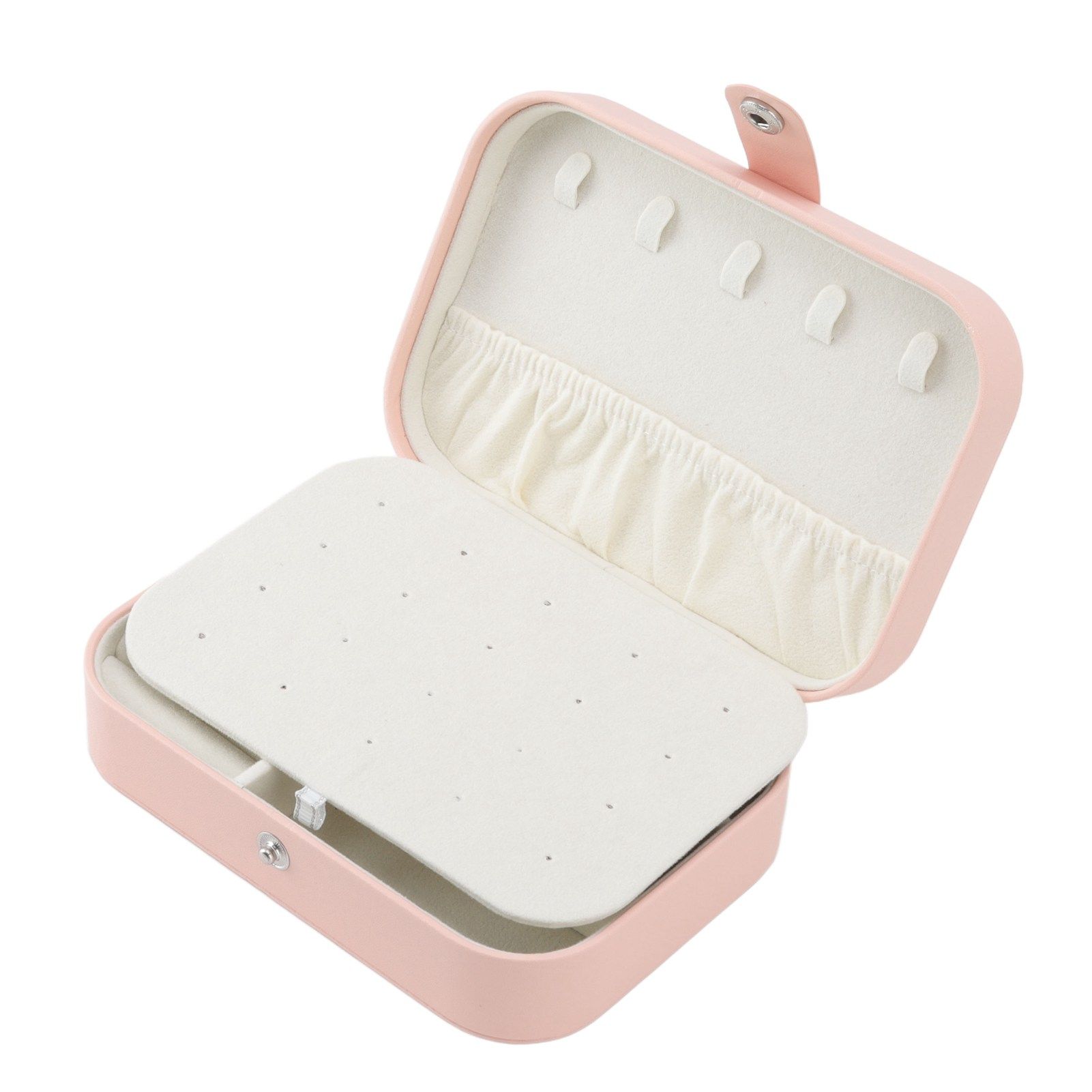 Jewelry Case Portable Beautiful Pink Necklace Ring Ear Stud Storage Box Adjustment Leather Travel Jewelry Case with Lock - Image 3