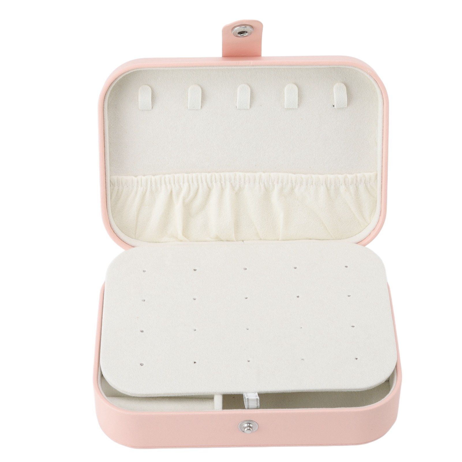 Jewelry Case Portable Beautiful Pink Necklace Ring Ear Stud Storage Box Adjustment Leather Travel Jewelry Case with Lock - Image 5