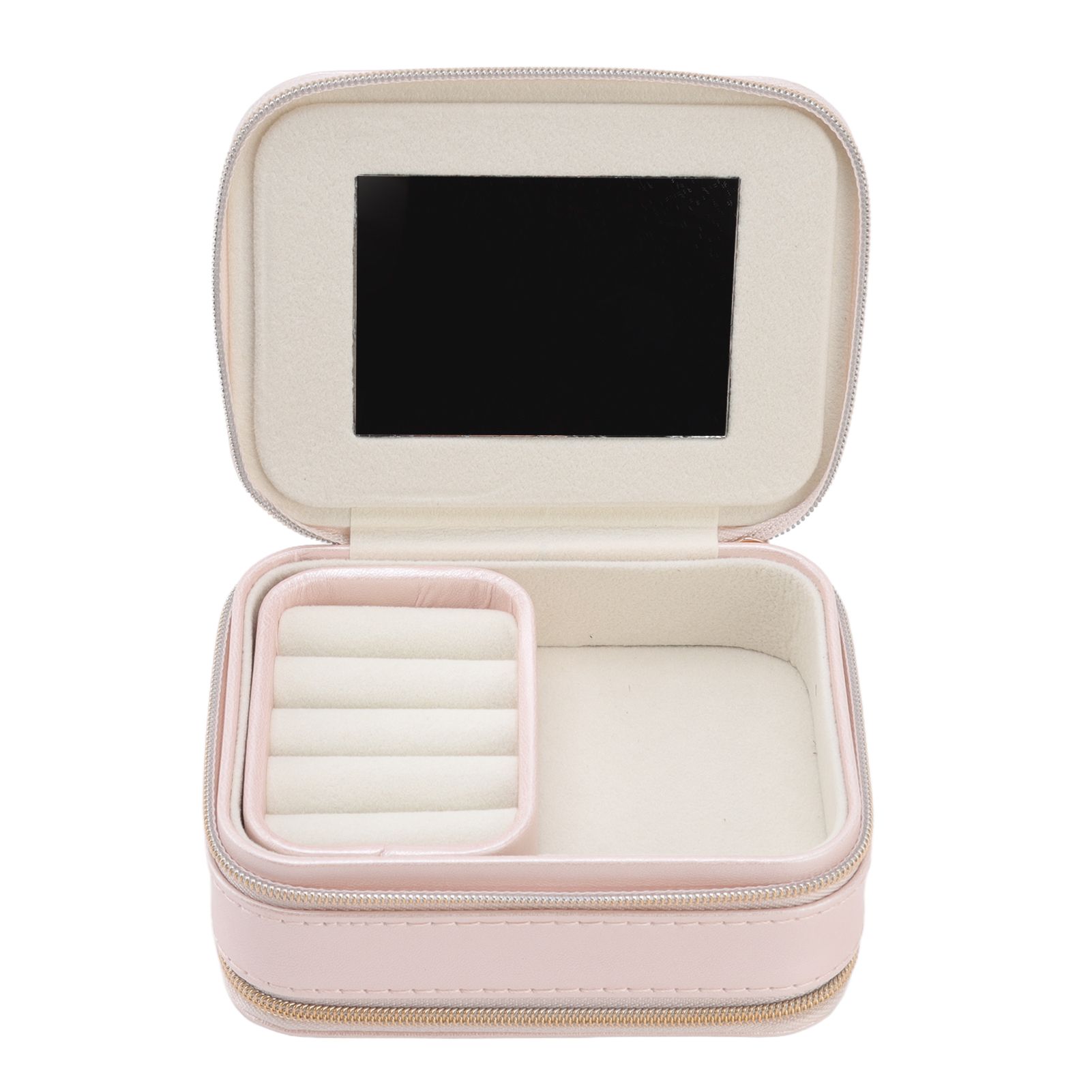 Jewelry Case Double Layer Portable Pink Necklace Hook Design Convenient Handle Travel Jewelry Box - Image 2