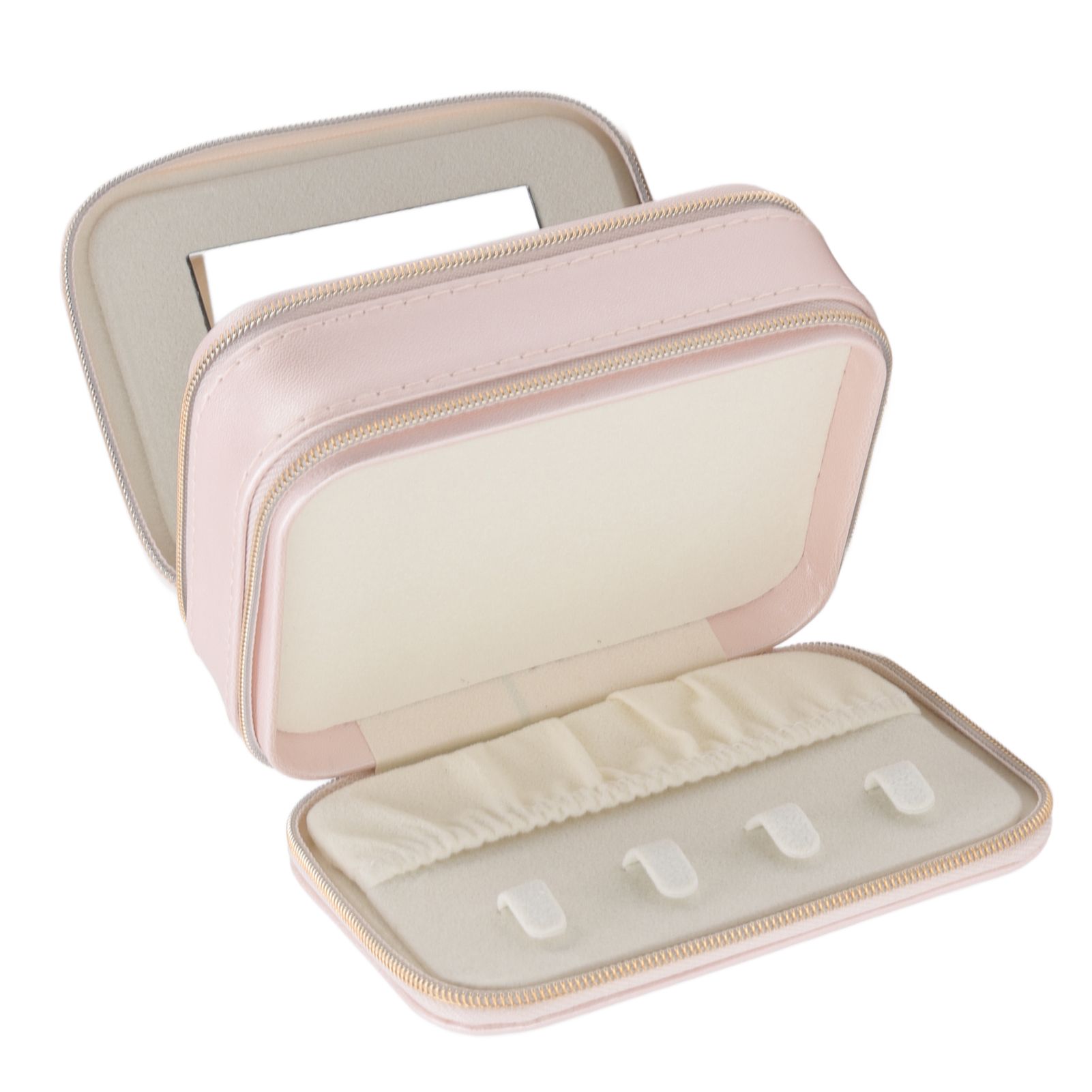Jewelry Case Double Layer Portable Pink Necklace Hook Design Convenient Handle Travel Jewelry Box - Image 3