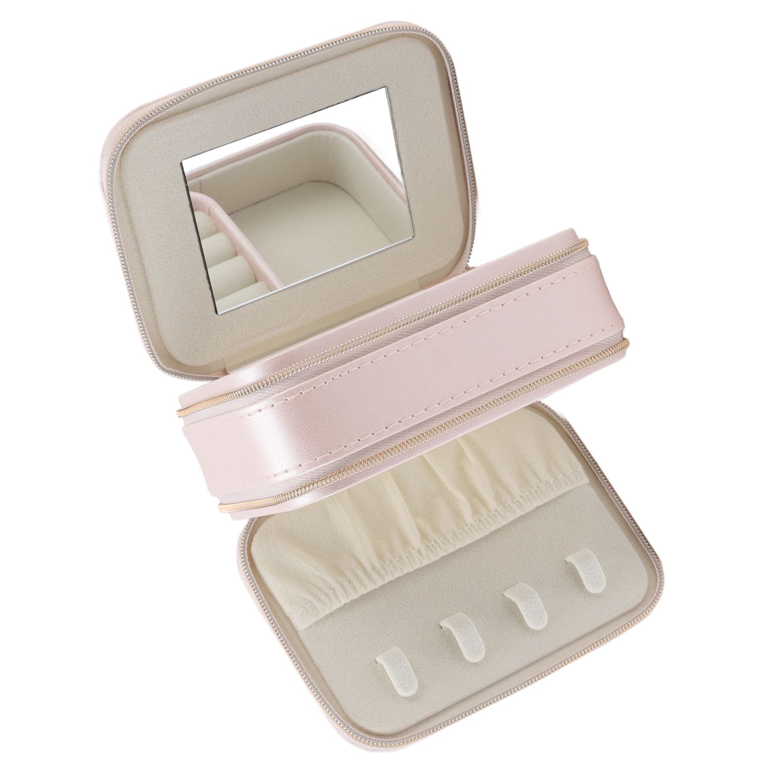 Jewelry Case Double Layer Portable Pink Necklace Hook Design Convenient Handle Travel Jewelry Box - Image 4