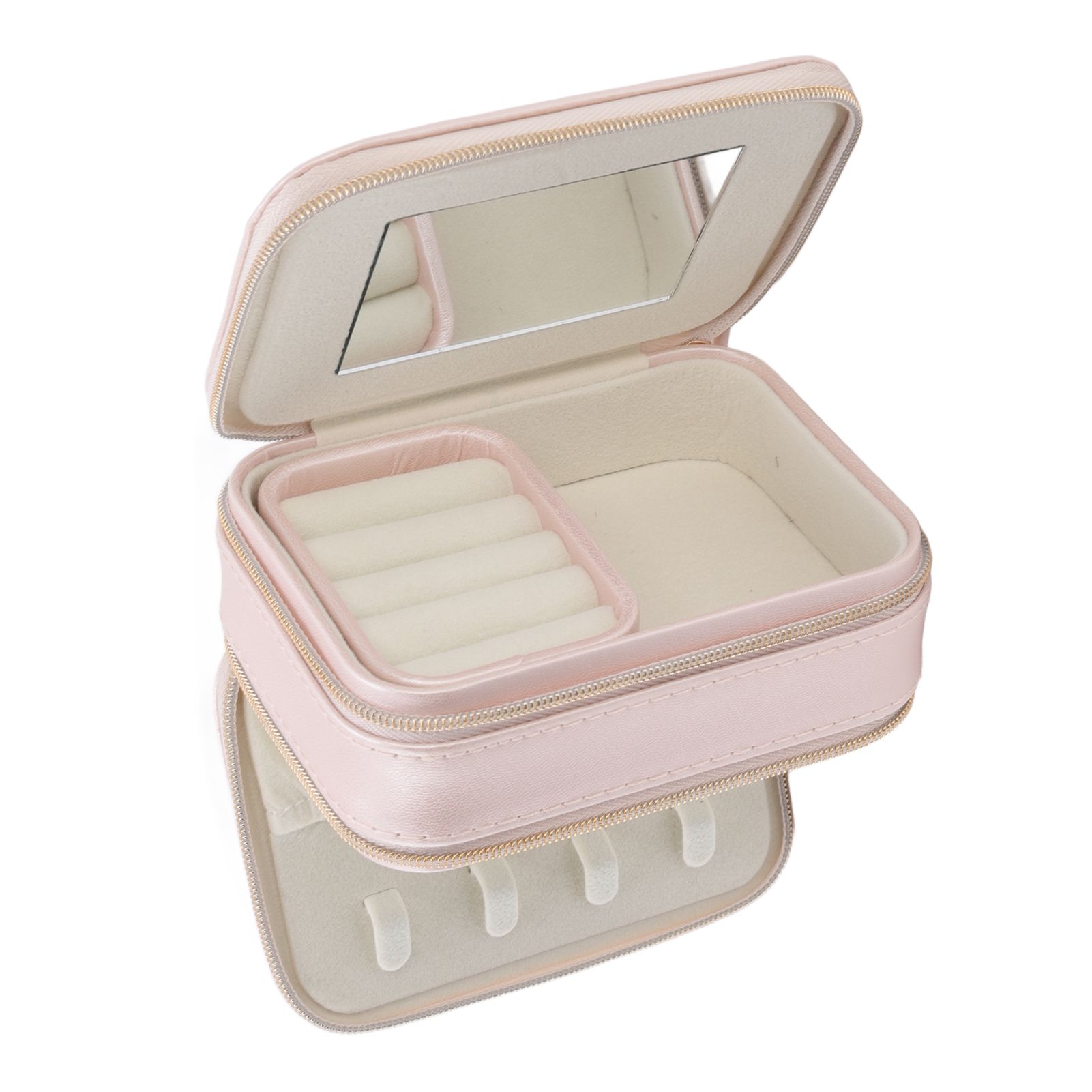 Jewelry Case Double Layer Portable Pink Necklace Hook Design Convenient Handle Travel Jewelry Box - Image 6