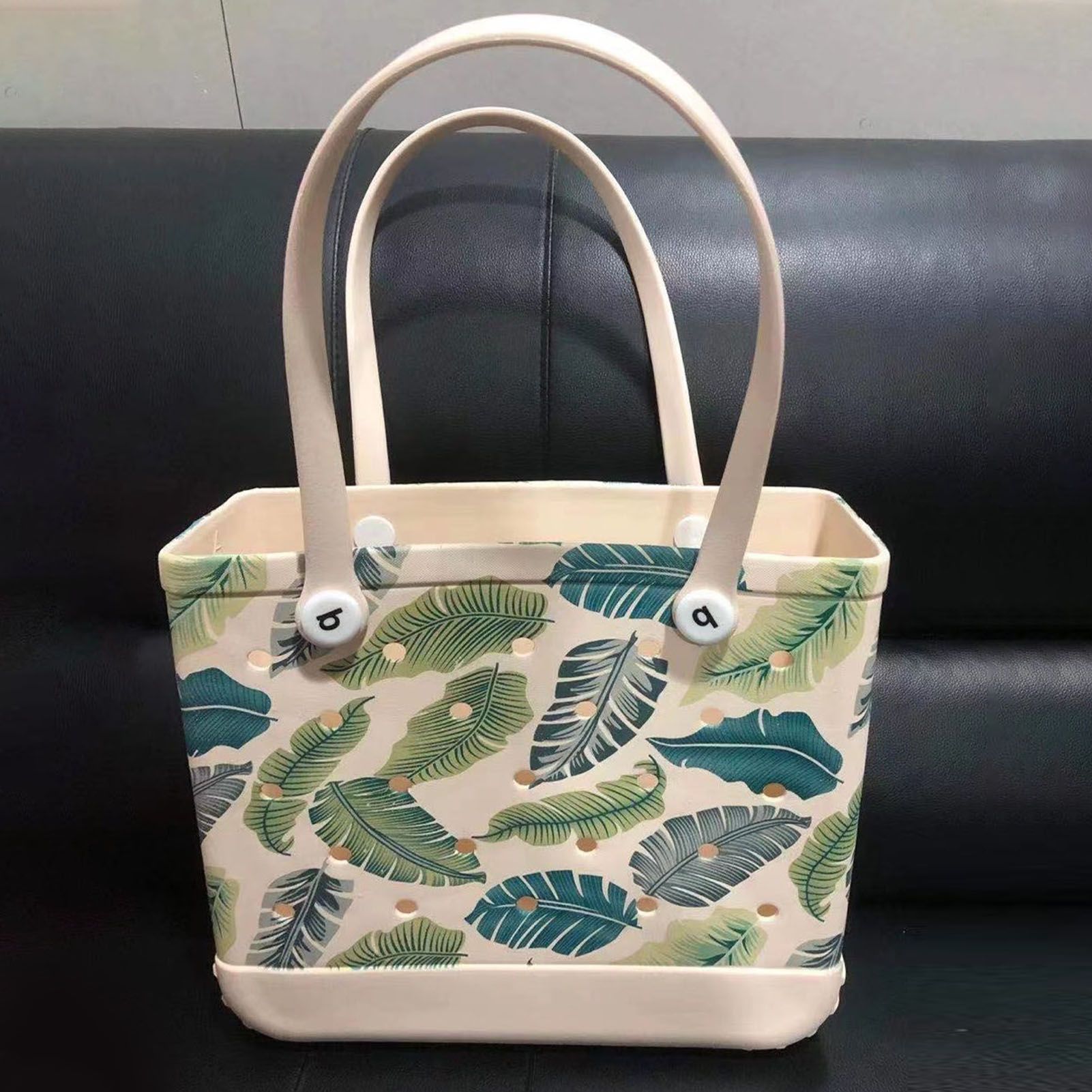 Women Storage EVA Handbag Hole Design Beach Casual Bag for Outdoor Sport Shopping Traveling Leaves Small - Image 2