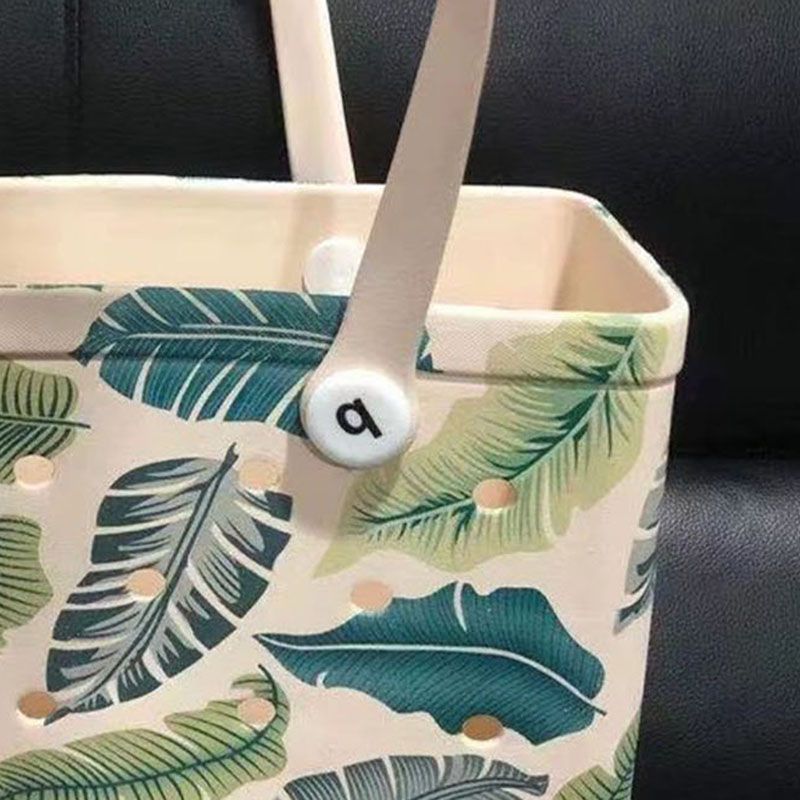 Women Storage EVA Handbag Hole Design Beach Casual Bag for Outdoor Sport Shopping Traveling Leaves Small - Image 4