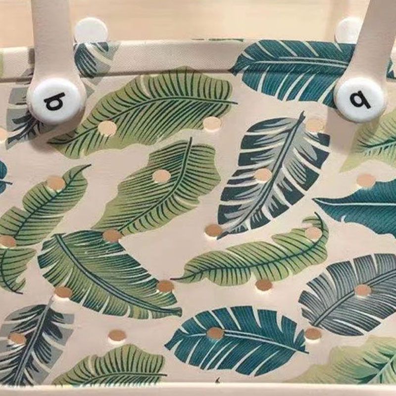 Women Storage EVA Handbag Hole Design Beach Casual Bag for Outdoor Sport Shopping Traveling Leaves Small - Image 5