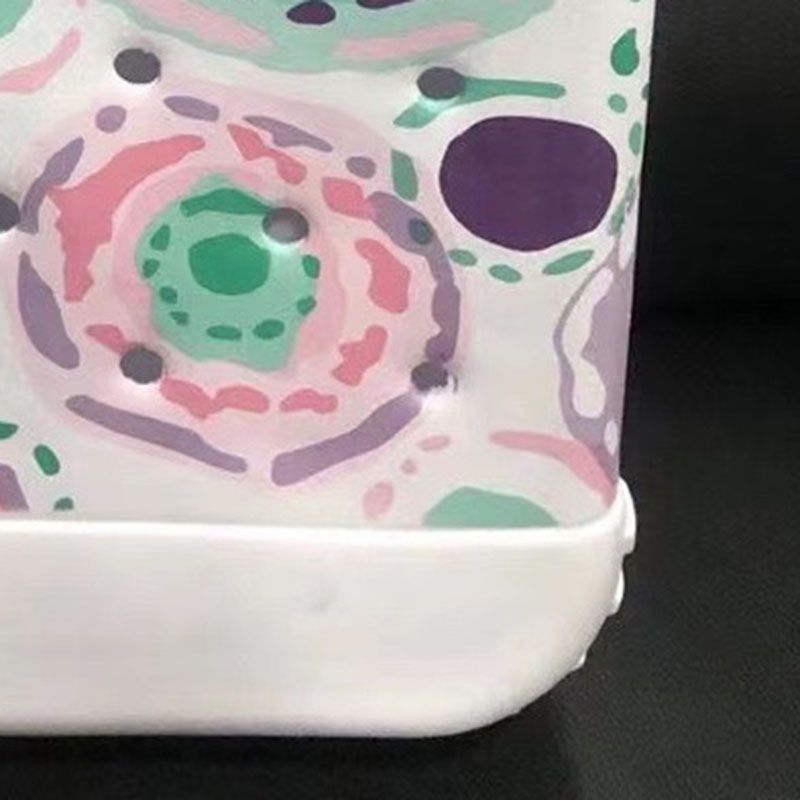 Women Storage EVA Handbag Hole Design Beach Casual Bag for Outdoor Sport Shopping Traveling White Print Small - Image 7