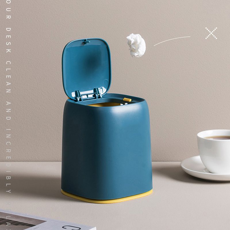 Desktop Trash Can Press Type Mini Garbage Can with Cover for Office Dressing Table Dark Blue - Image 4