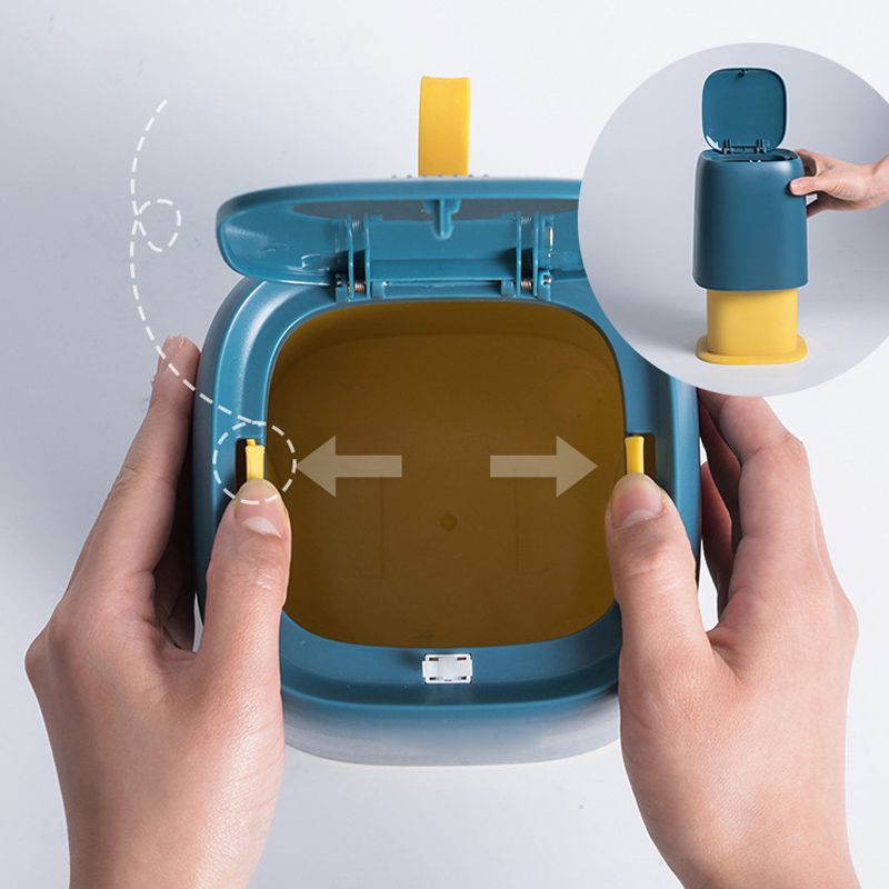 Desktop Trash Can Press Type Mini Garbage Can with Cover for Office Dressing Table Dark Blue - Image 5