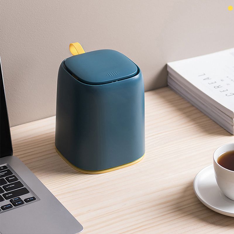 Desktop Trash Can Press Type Mini Garbage Can with Cover for Office Dressing Table Dark Blue - Image 7