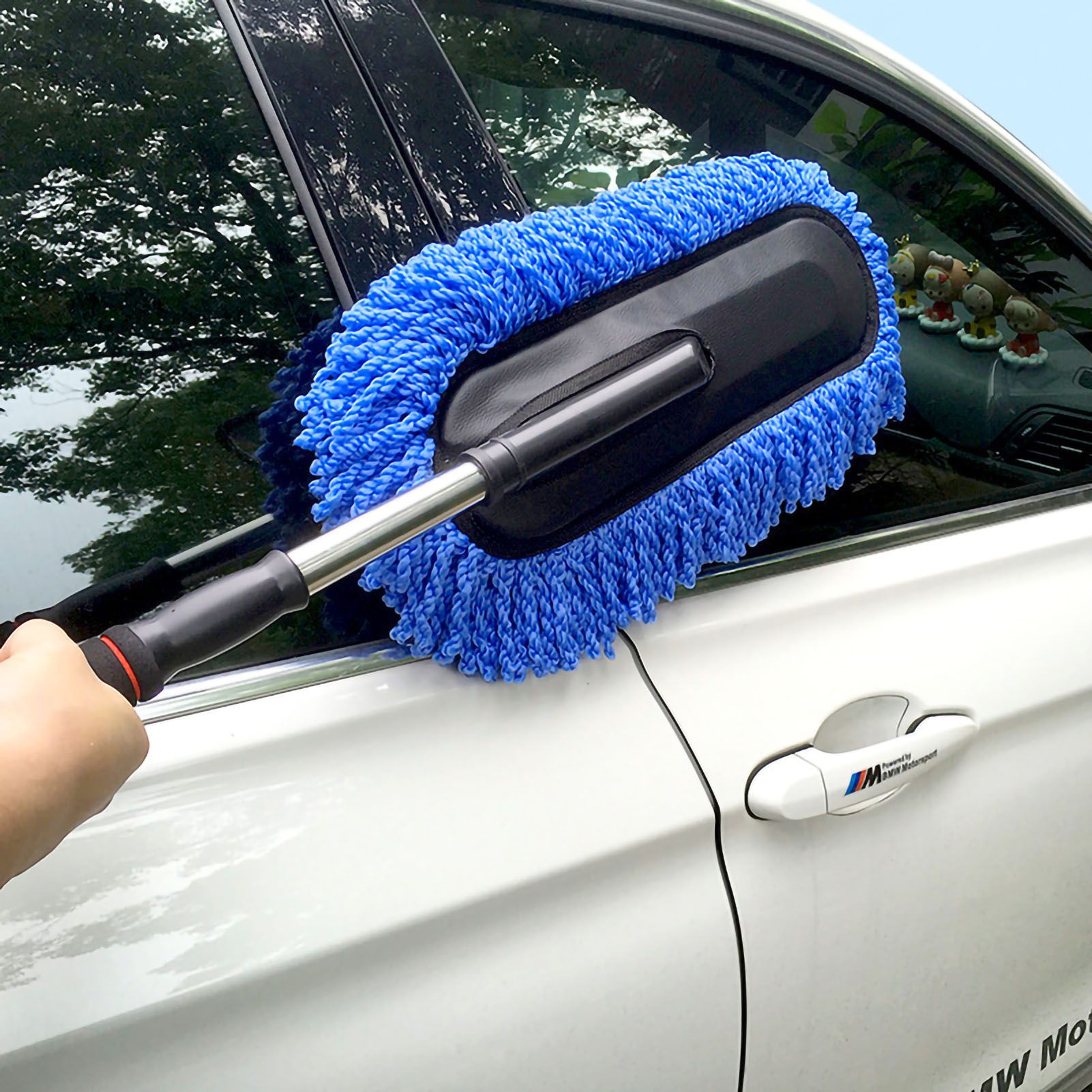 Car Wash Brush Microfiber Soft Scratch Free Multipurpose Cleaning Mop Duster for Car Maintenance Blue, Retractable - Image 2