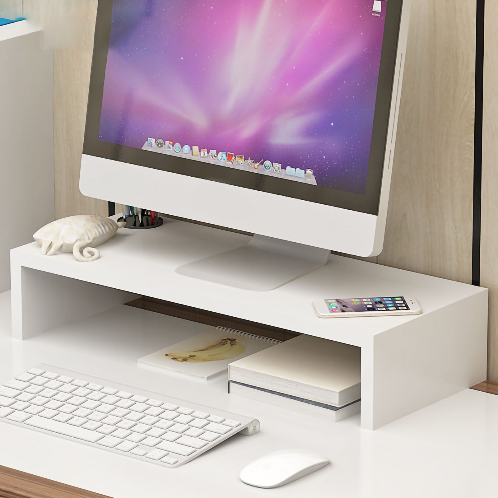 Monitor Stand Riser Ergonomic Computer Monitor Riser Stand Extra Storage Space Desktop Notebook Elevated Base Warm White - Image 1