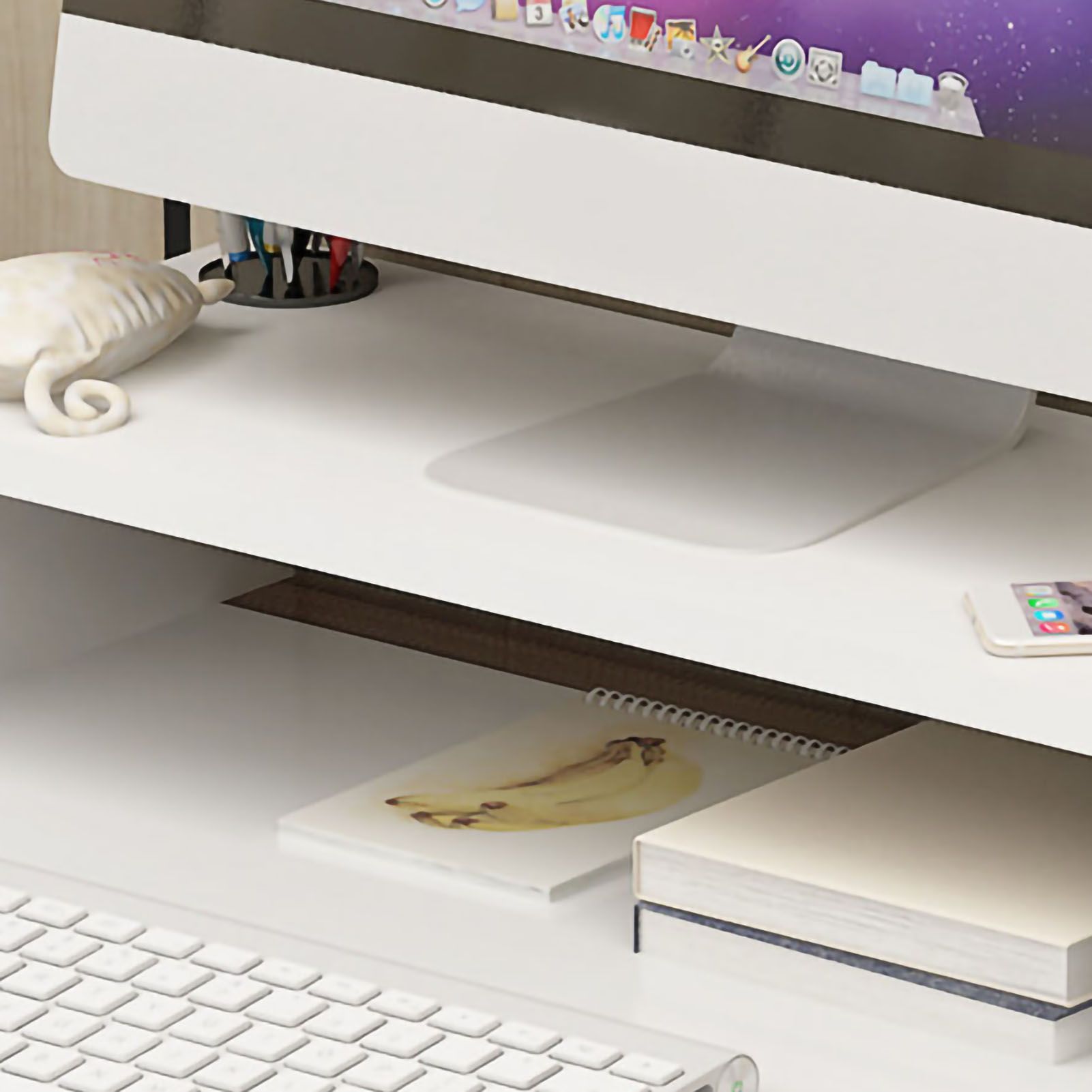 Monitor Stand Riser Ergonomic Computer Monitor Riser Stand Extra Storage Space Desktop Notebook Elevated Base Warm White - Image 3