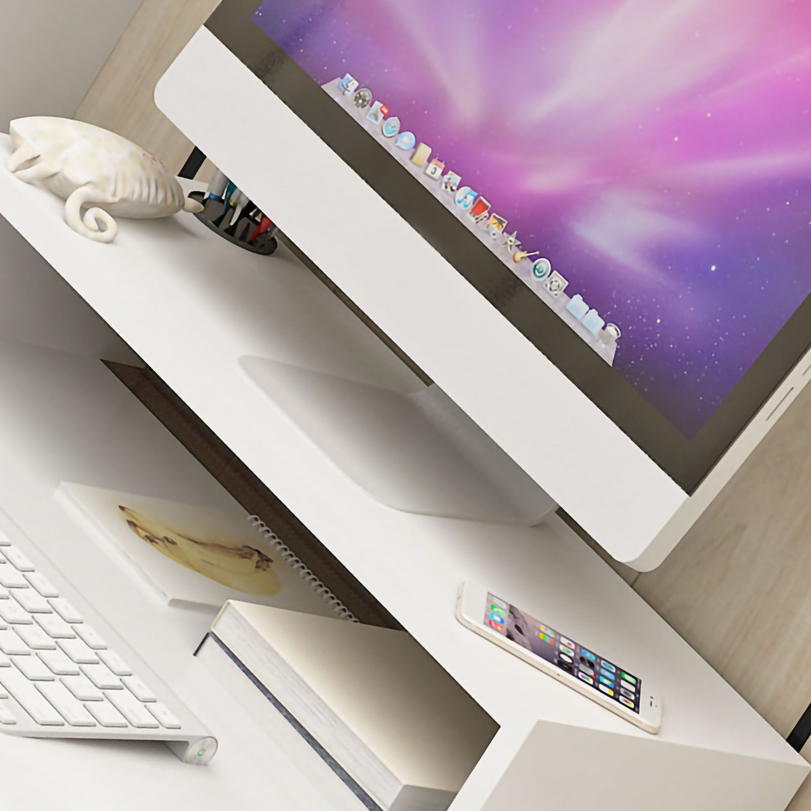 Monitor Stand Riser Ergonomic Computer Monitor Riser Stand Extra Storage Space Desktop Notebook Elevated Base Warm White - Image 4