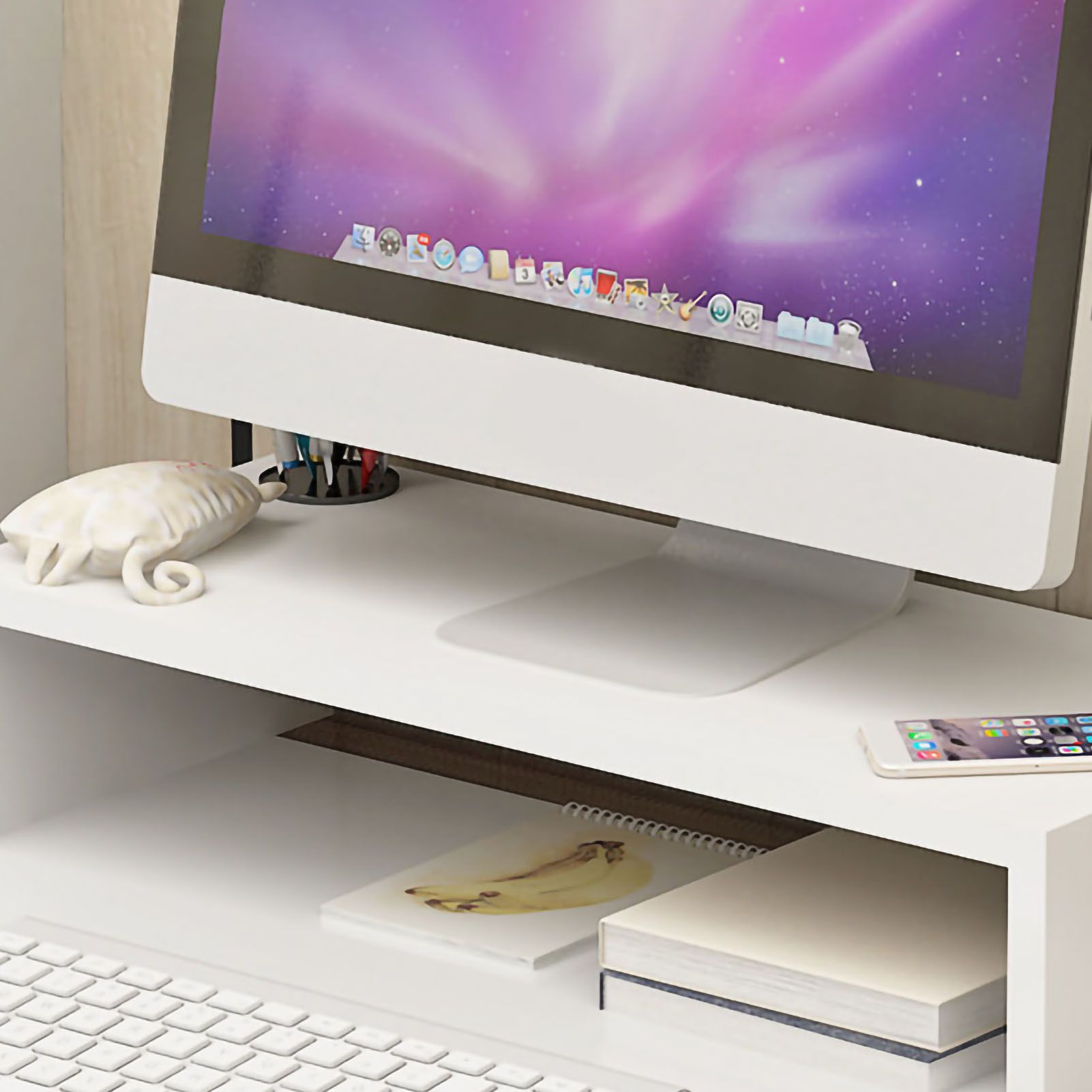 Monitor Stand Riser Ergonomic Computer Monitor Riser Stand Extra Storage Space Desktop Notebook Elevated Base Warm White - Image 5