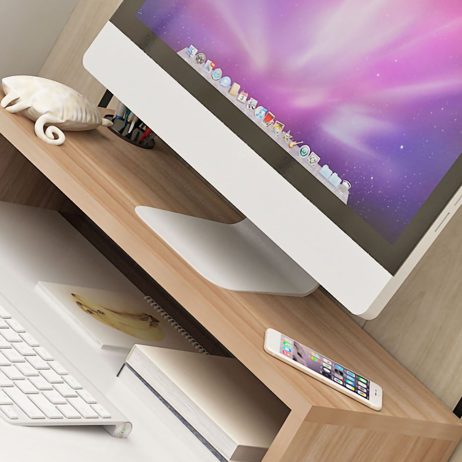 Monitor Stand Riser Ergonomic Computer Monitor Riser Stand Extra Storage Space Desktop Notebook Elevated Base Light Walnut - Image 2