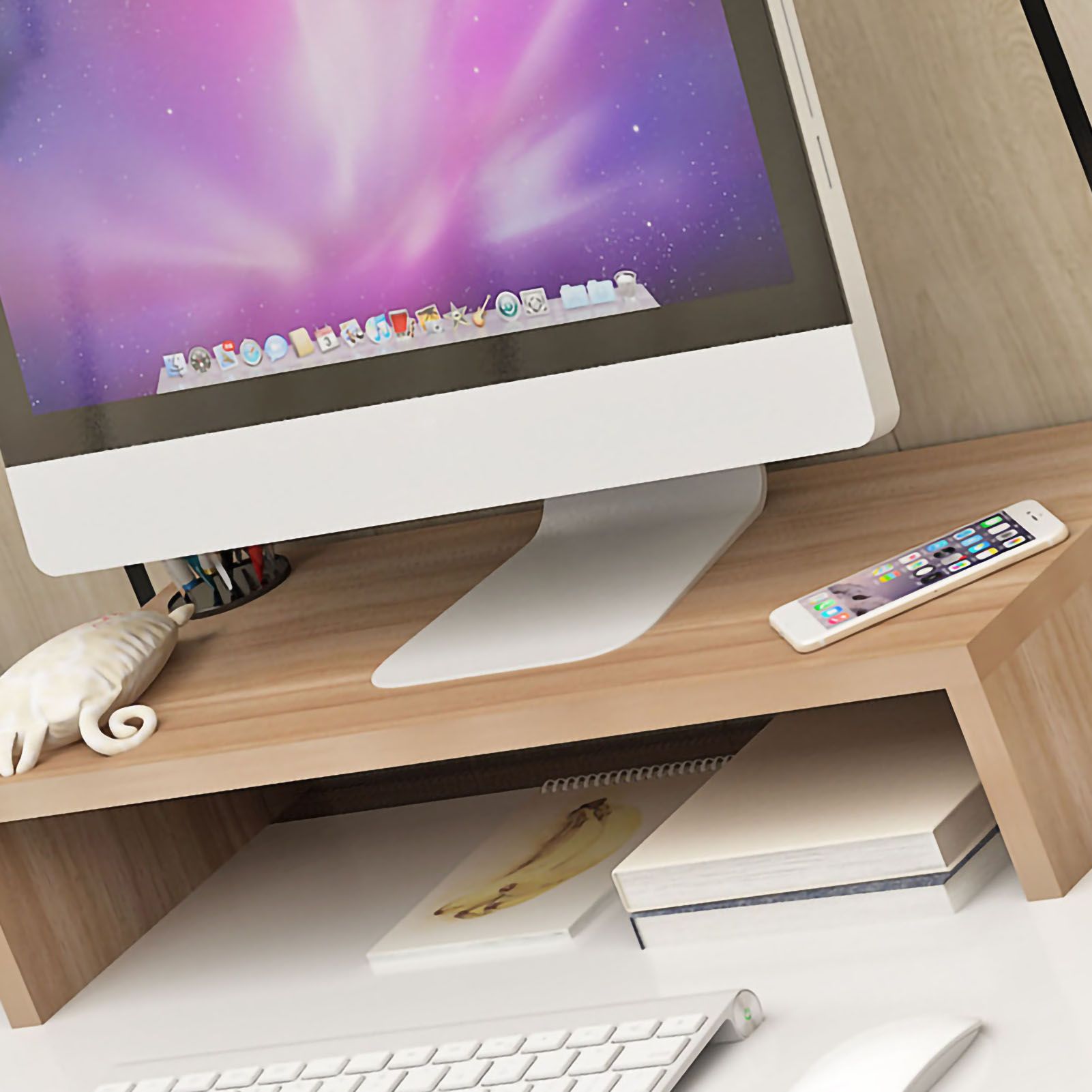 Monitor Stand Riser Ergonomic Computer Monitor Riser Stand Extra Storage Space Desktop Notebook Elevated Base Light Walnut - Image 3