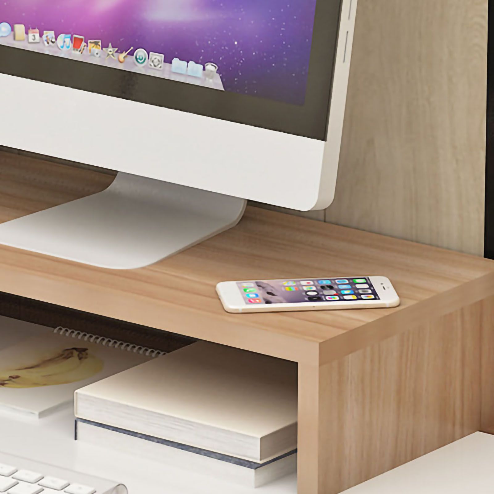 Monitor Stand Riser Ergonomic Computer Monitor Riser Stand Extra Storage Space Desktop Notebook Elevated Base Light Walnut - Image 4