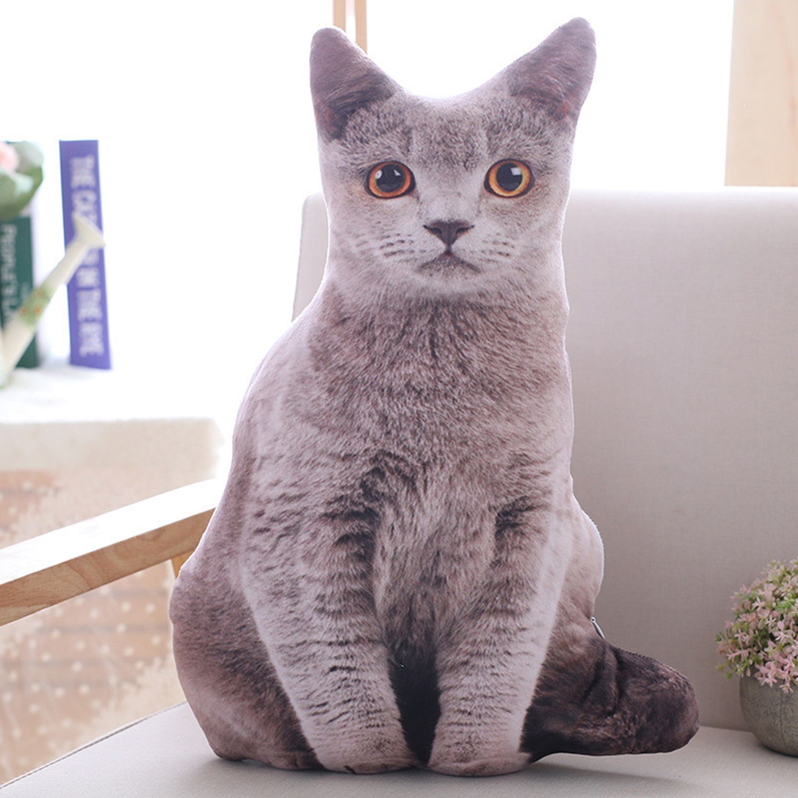 3D Throw Pillow Nap Head Cover Cute Environmental Protection PP Cotton Doll Toy for Kids Gift Gray 50cm/19.69in - Image 2