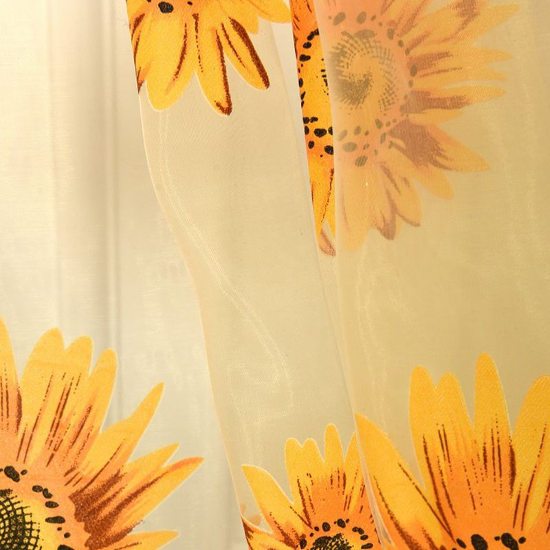 Sunflower Pattern Curtain Home Decoration Polyester Fibre Window Tulle Curtain Flower Organza Curtain Yellow 100x200cm/39.37x78.74in - Image 2