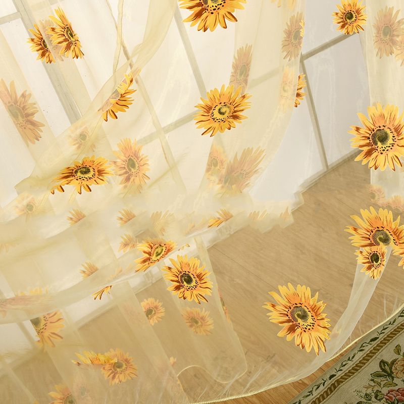 Sunflower Pattern Curtain Home Decoration Polyester Fibre Window Tulle Curtain Flower Organza Curtain Yellow 100x200cm/39.37x78.74in - Image 3