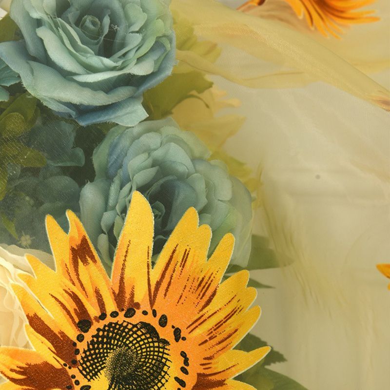 Sunflower Pattern Curtain Home Decoration Polyester Fibre Window Tulle Curtain Flower Organza Curtain Yellow 100x200cm/39.37x78.74in - Image 4