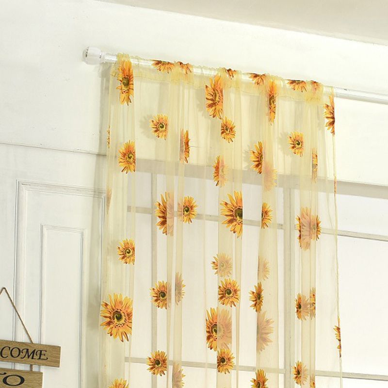 Sunflower Pattern Curtain Home Decoration Polyester Fibre Window Tulle Curtain Flower Organza Curtain Yellow 100x200cm/39.37x78.74in - Image 5