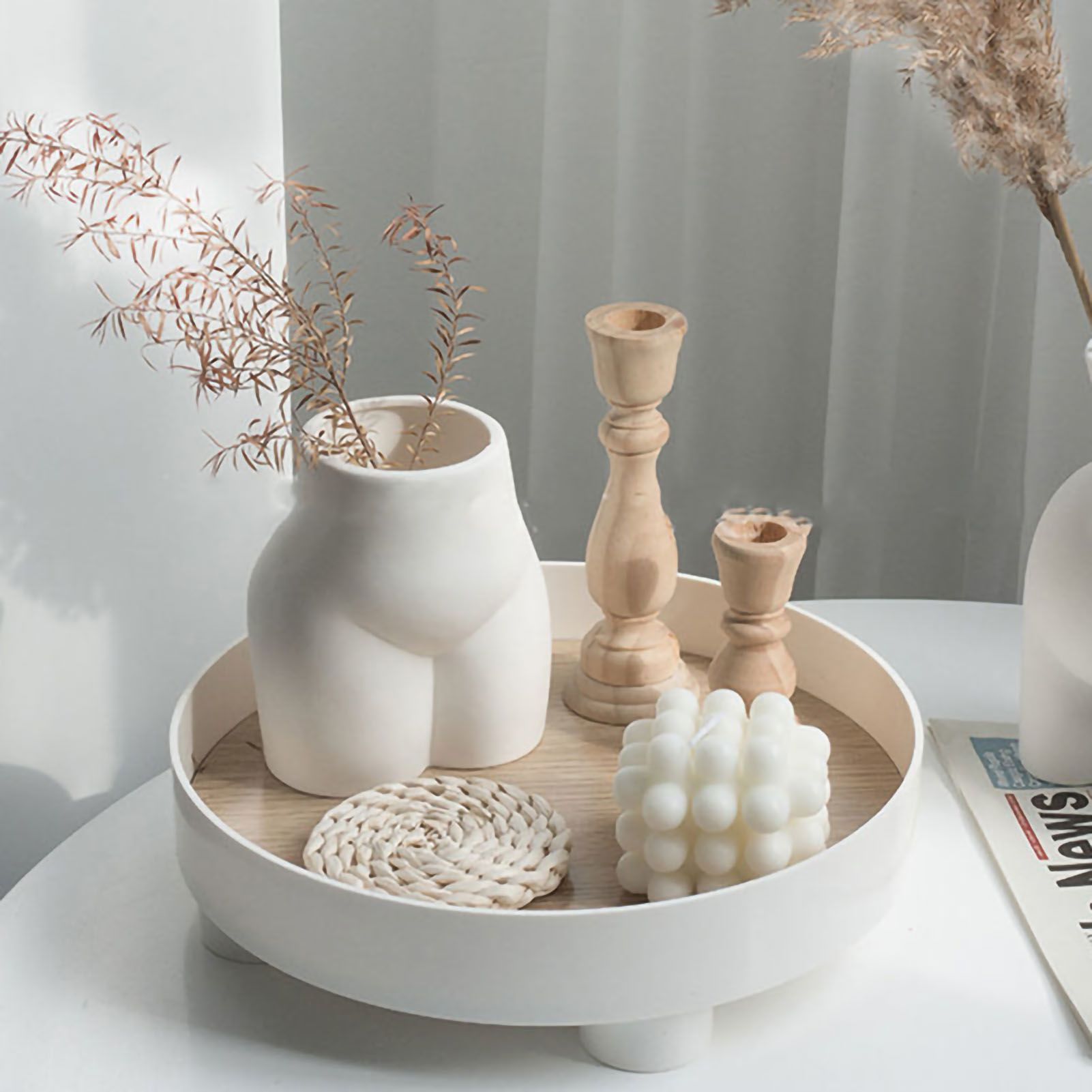 Round Plastic Serving Tray Cosmetic Storage Table Desk Organizer Container for Snack Food Ornaments Vanity Default White - Image 6